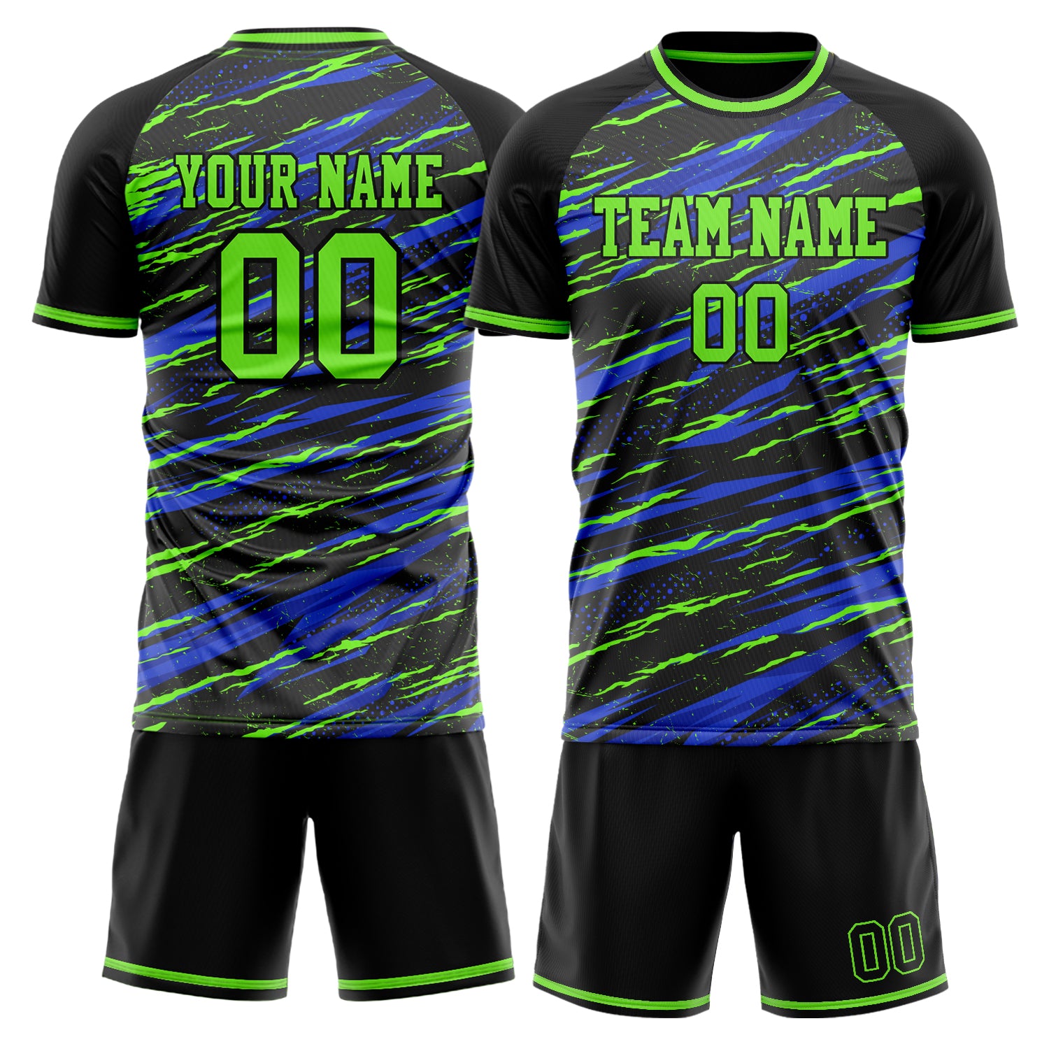 Custom Black Neon Green Pattern Soccer Jersey