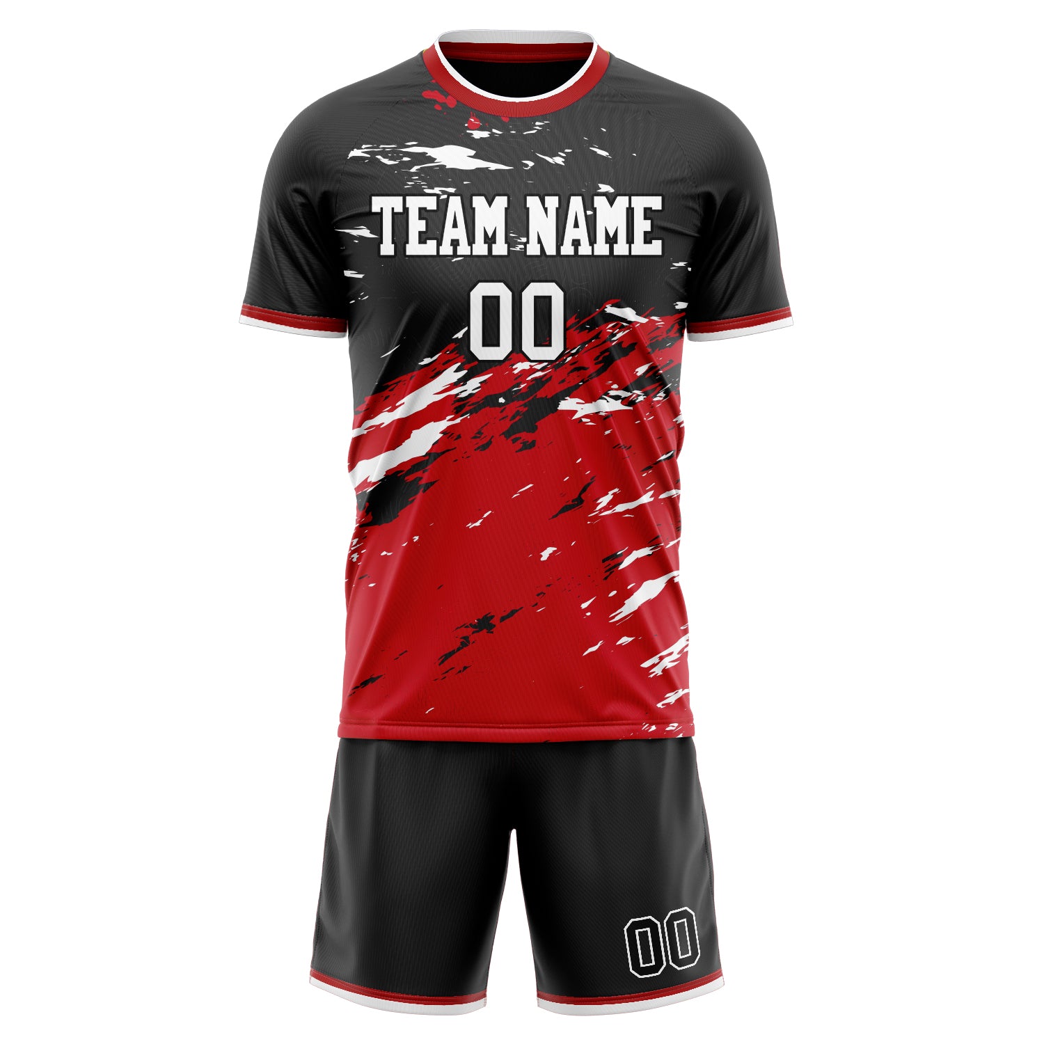 Custom Red Black Pattern Soccer Jersey