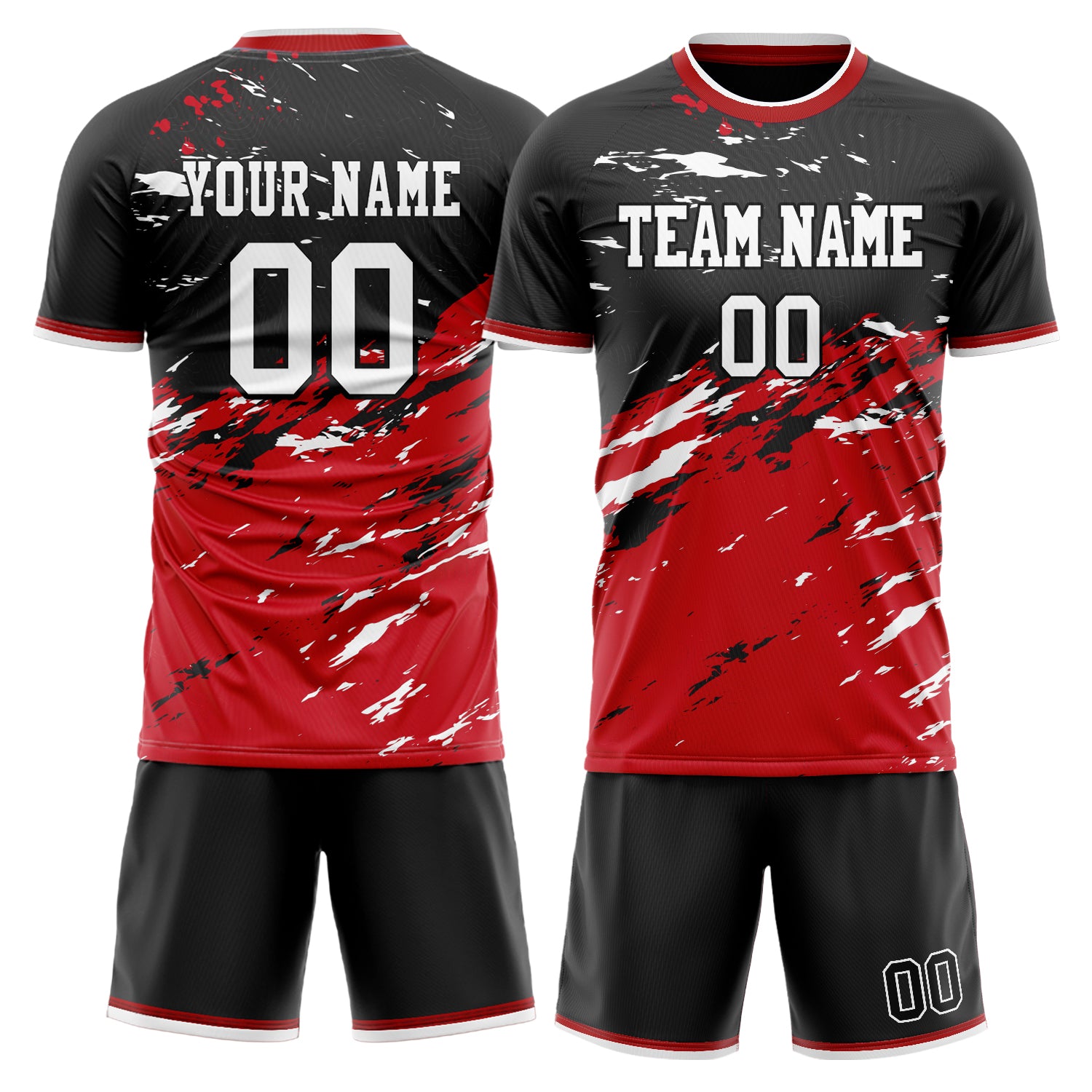 Custom Red Black Pattern Soccer Jersey