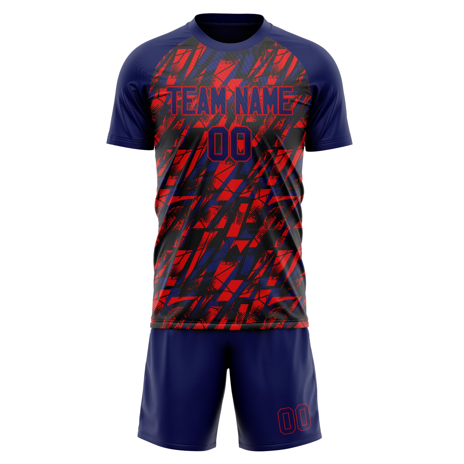 Custom Navy Red Pattern Soccer Jersey