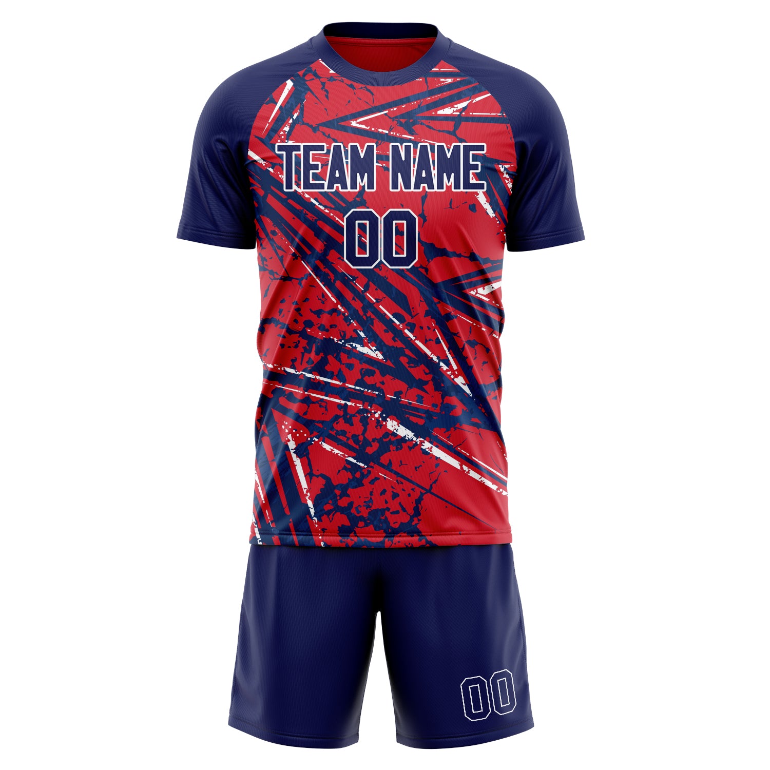 Custom Red Navy Pattern Soccer Jersey