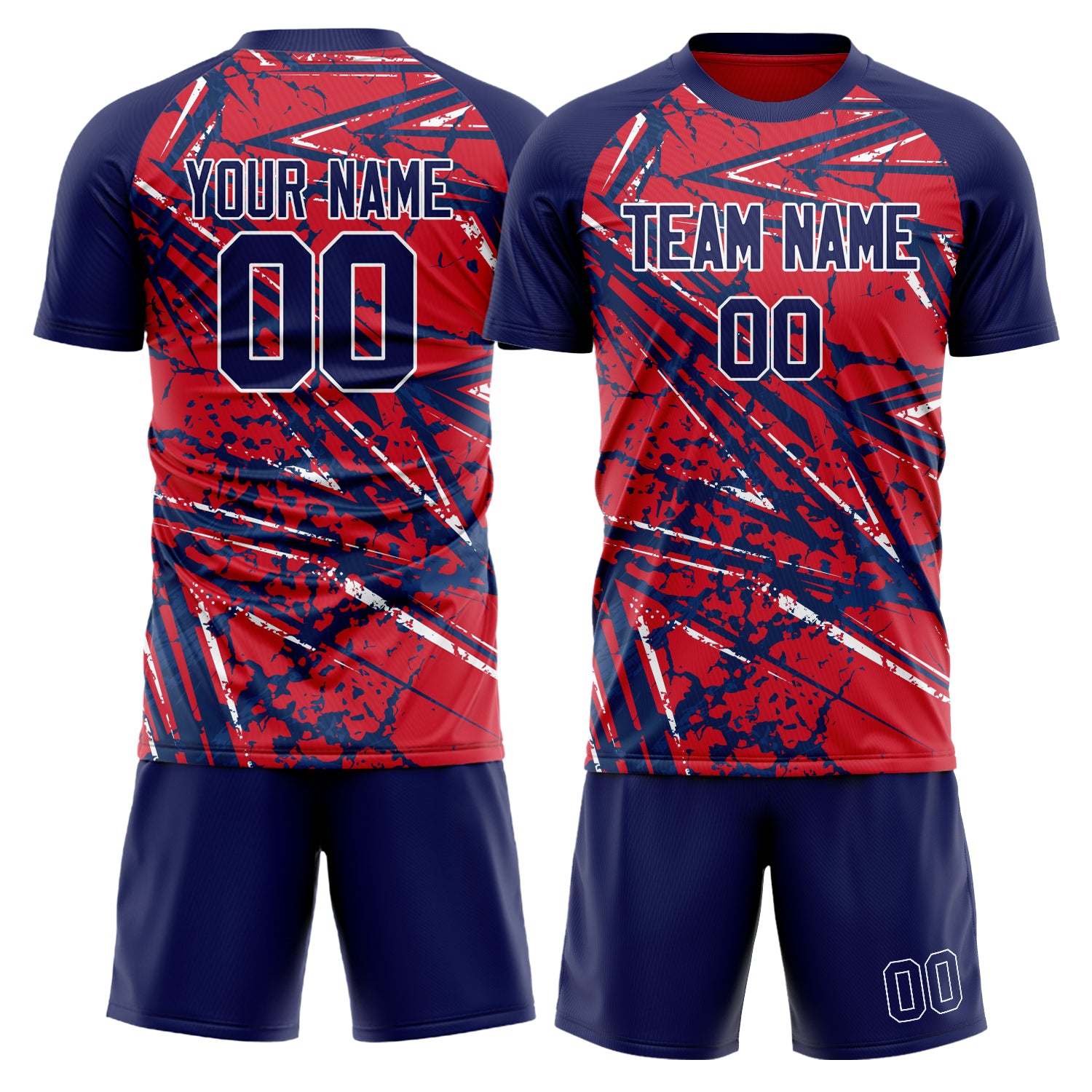 Custom Red Navy Pattern Soccer Jersey