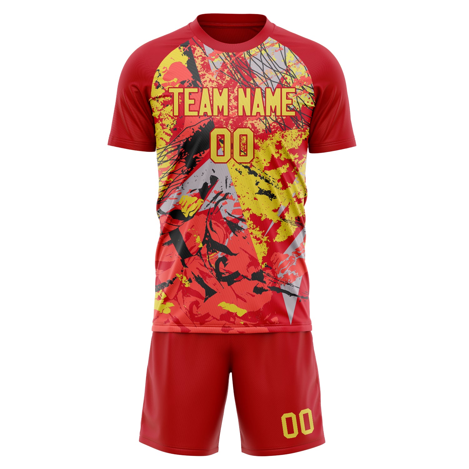 Custom Red Gold Pattern Soccer Jersey