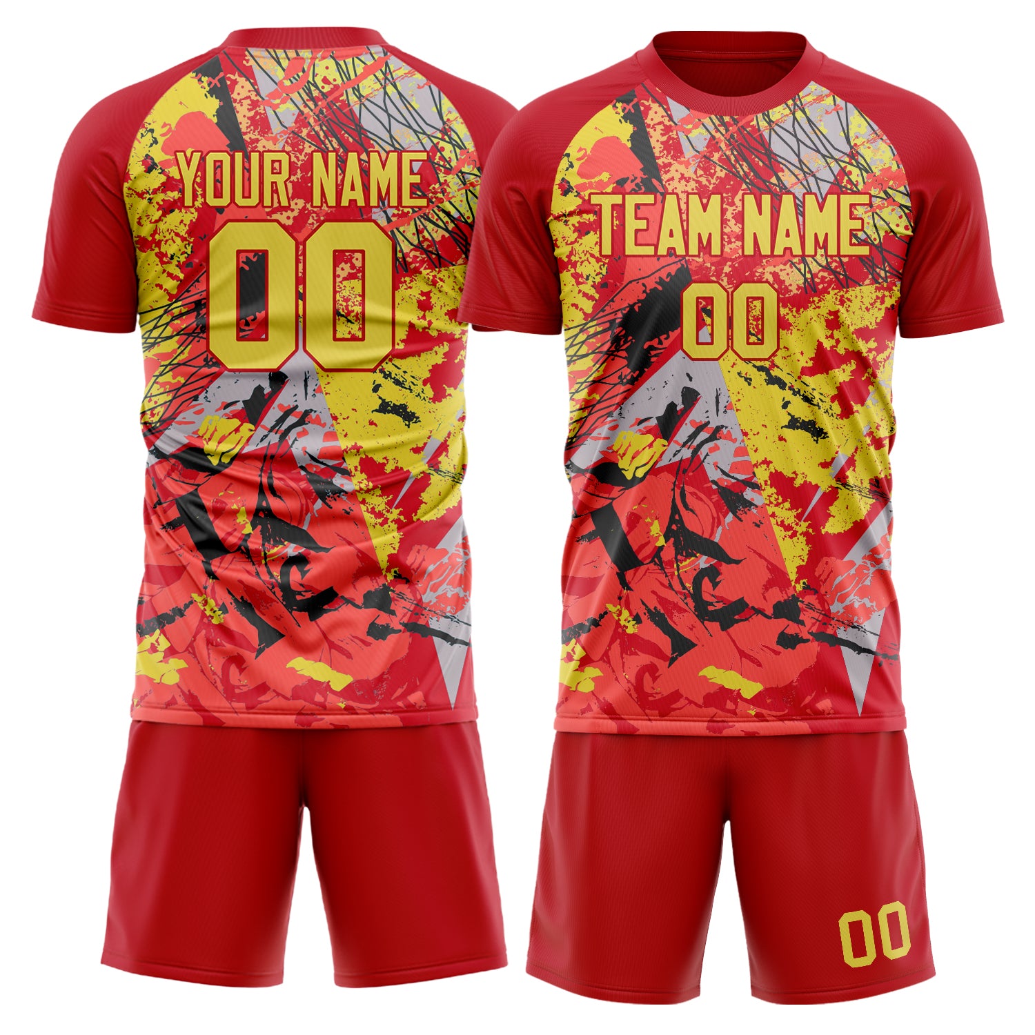 Custom Red Gold Pattern Soccer Jersey