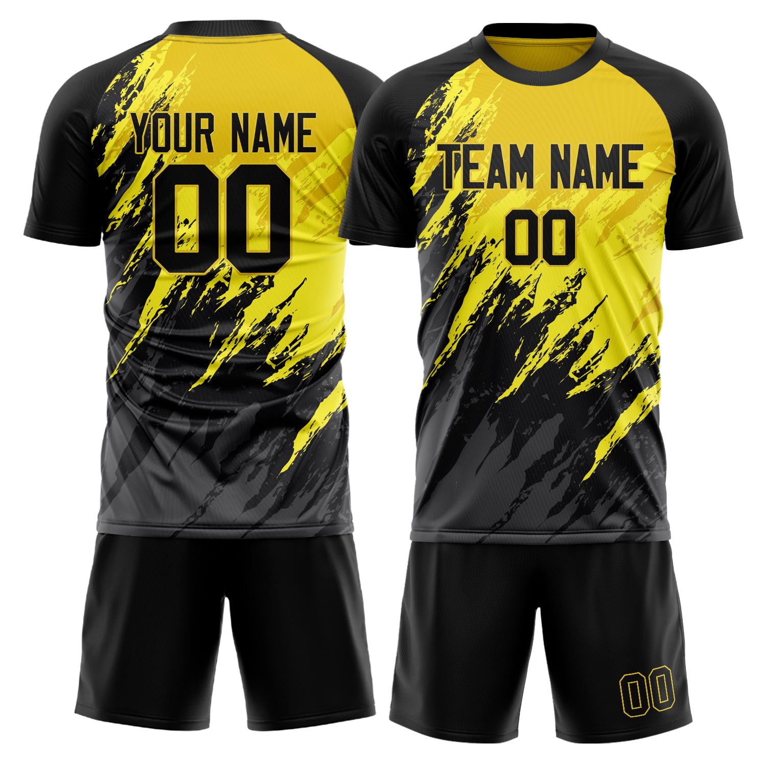 Custom Black Yellow Pattern Soccer Jersey