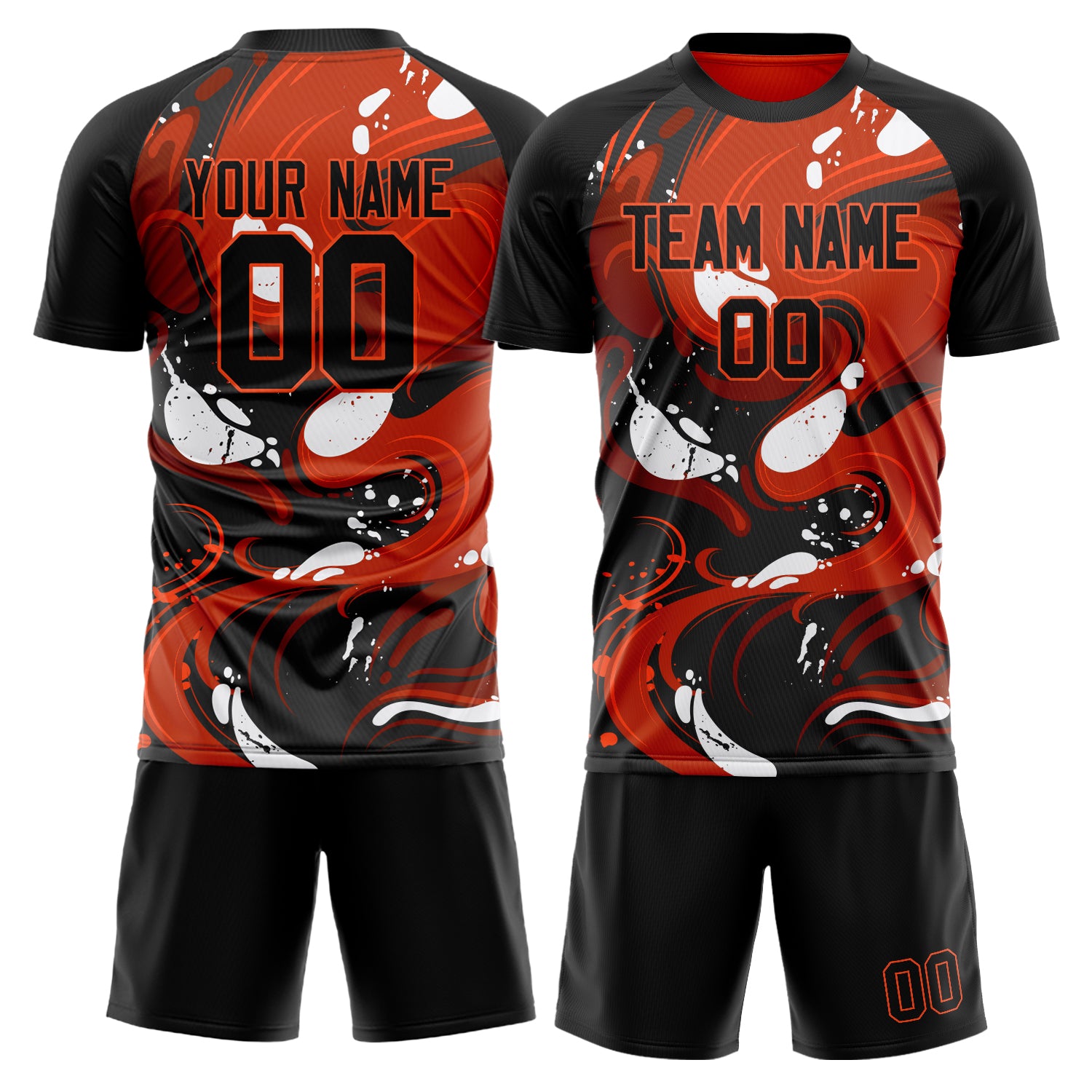 Custom Black Red Pattern Soccer Jersey