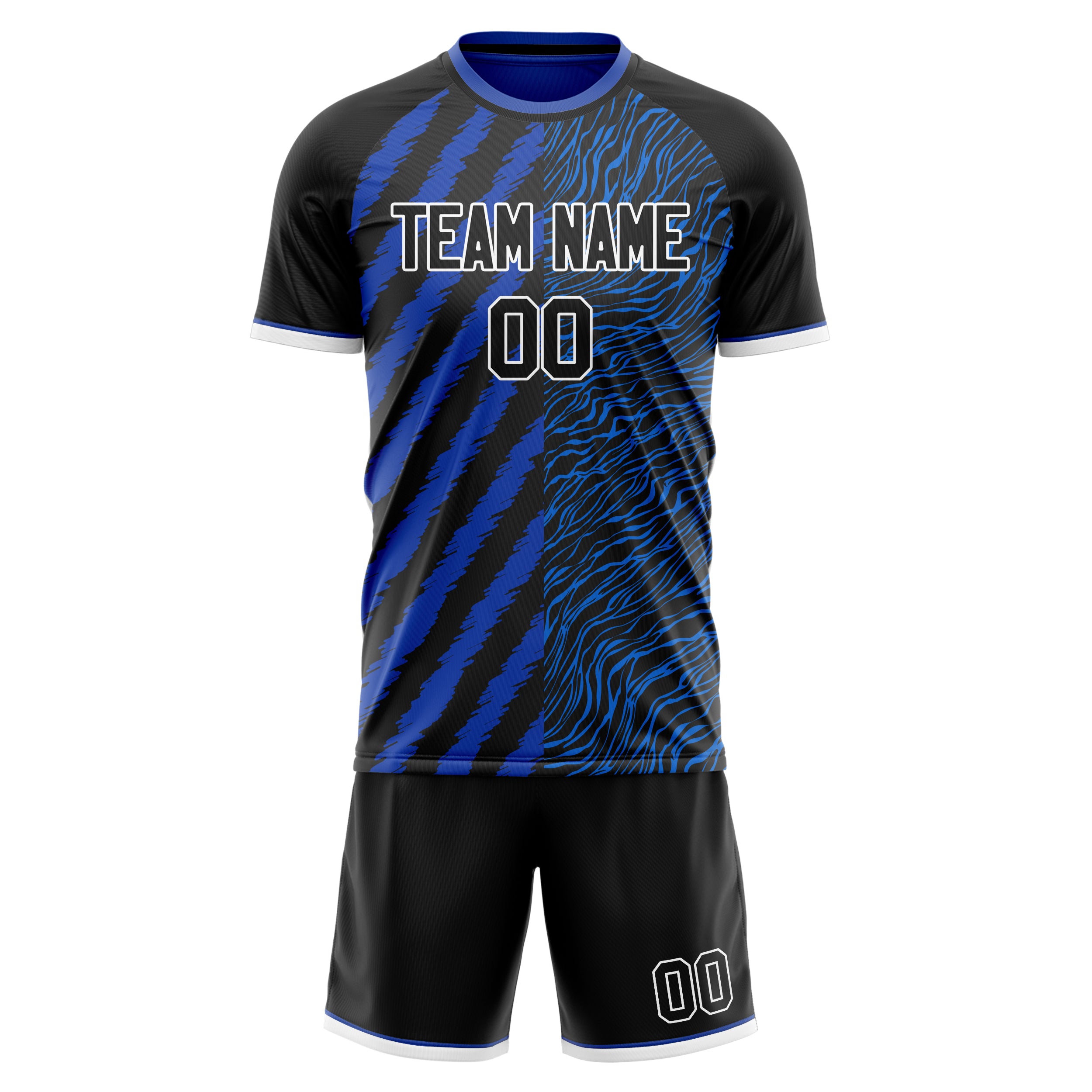 Custom Black Blue Pattern Soccer Jersey