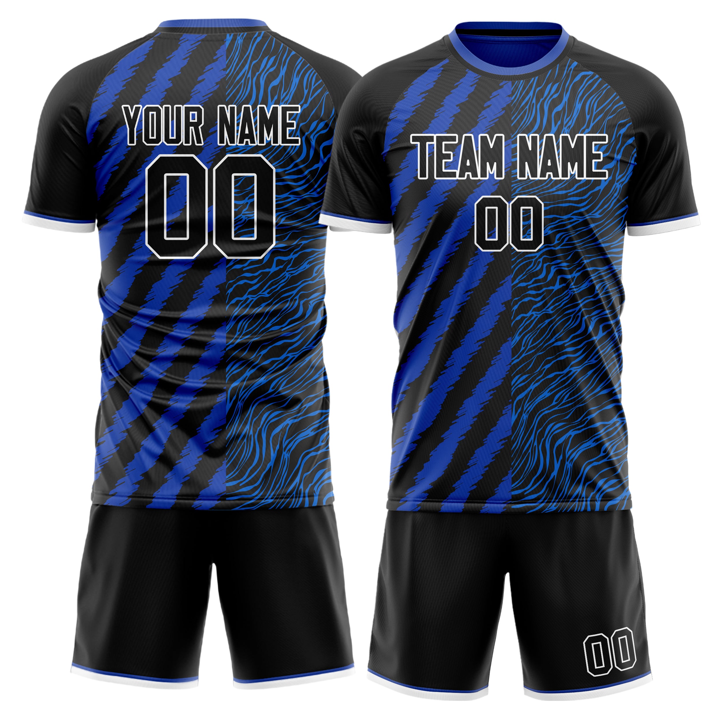 Custom Black Blue Pattern Soccer Jersey