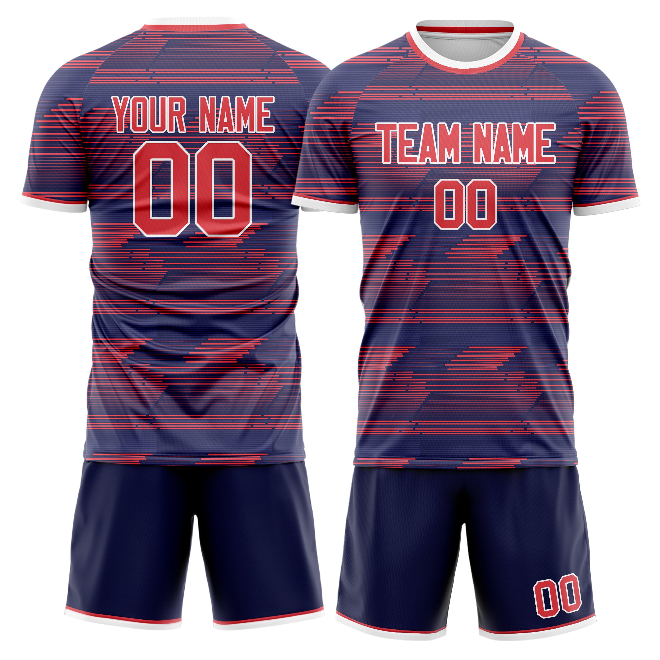 Custom Navy Red Pattern Soccer Jersey