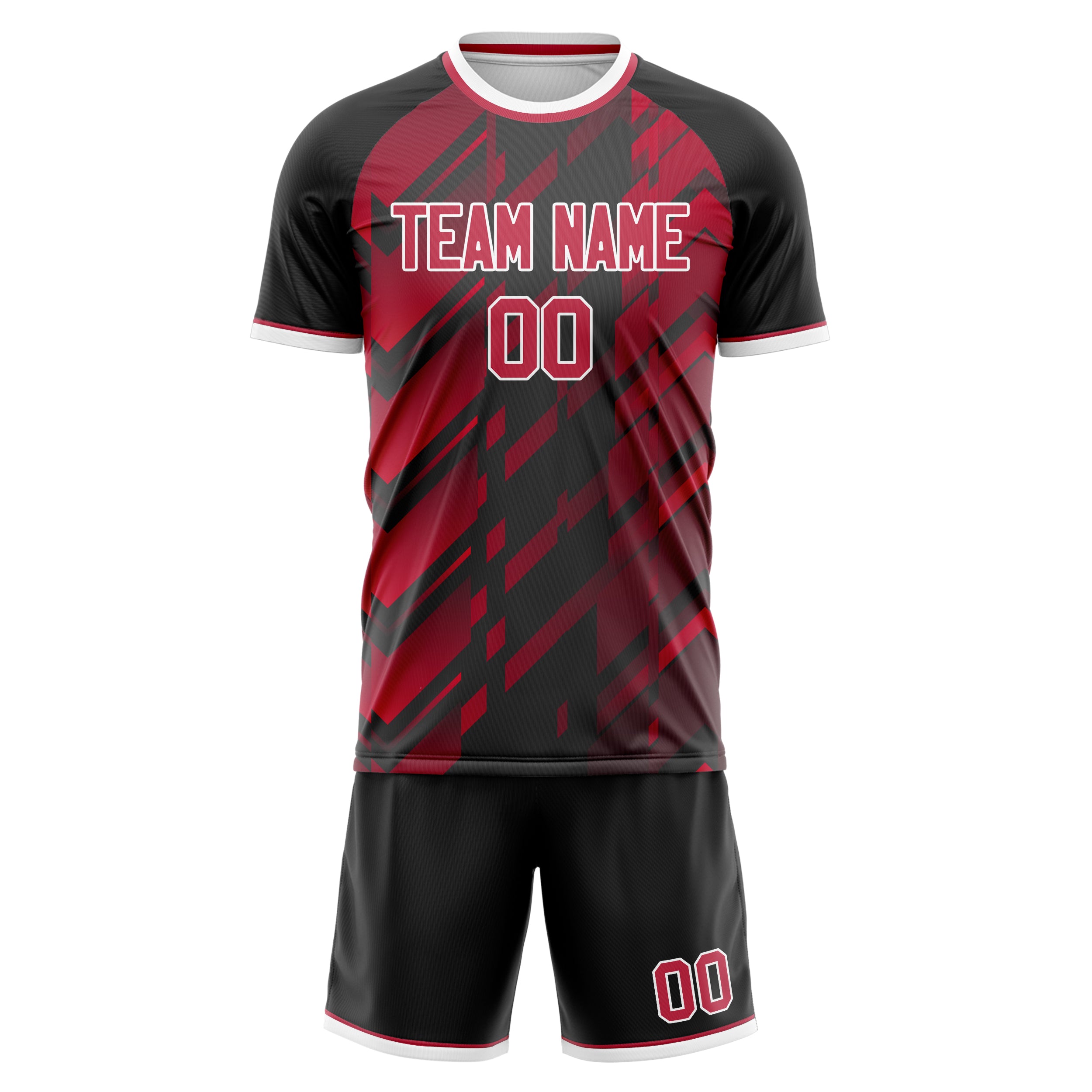 Custom Black Red Pattern Soccer Jersey