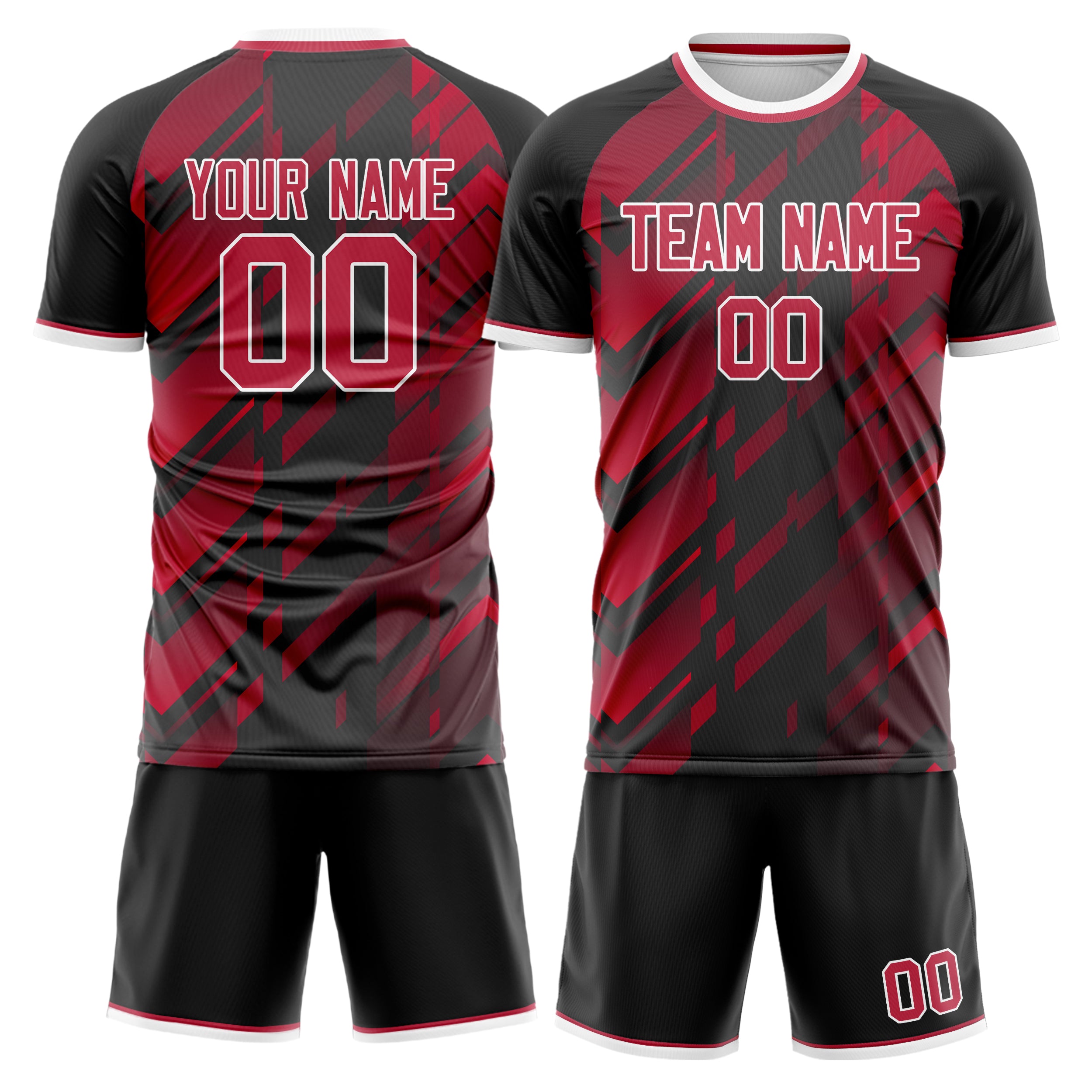 Custom Black Red Pattern Soccer Jersey