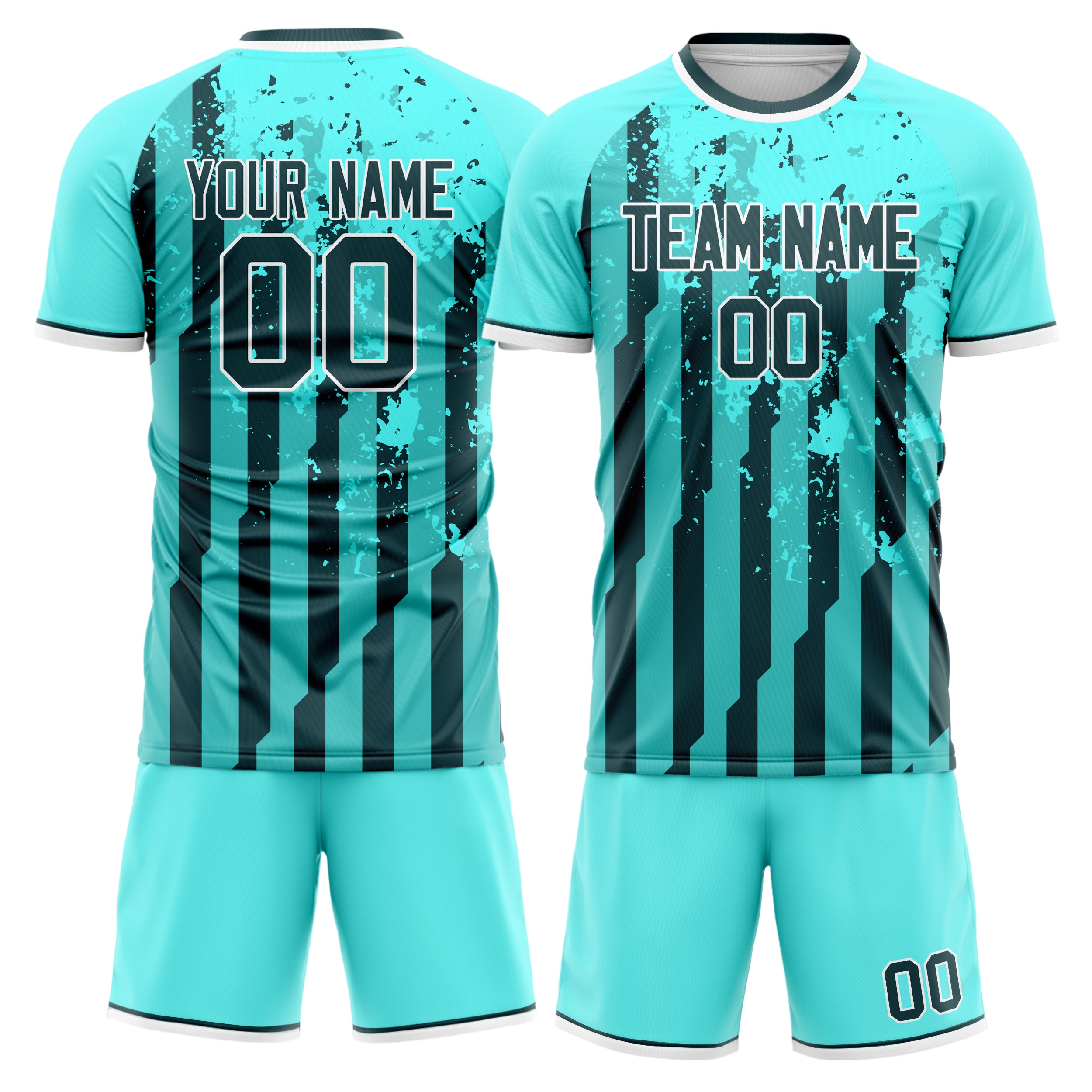Custom Teal Black Pattern Soccer Jersey