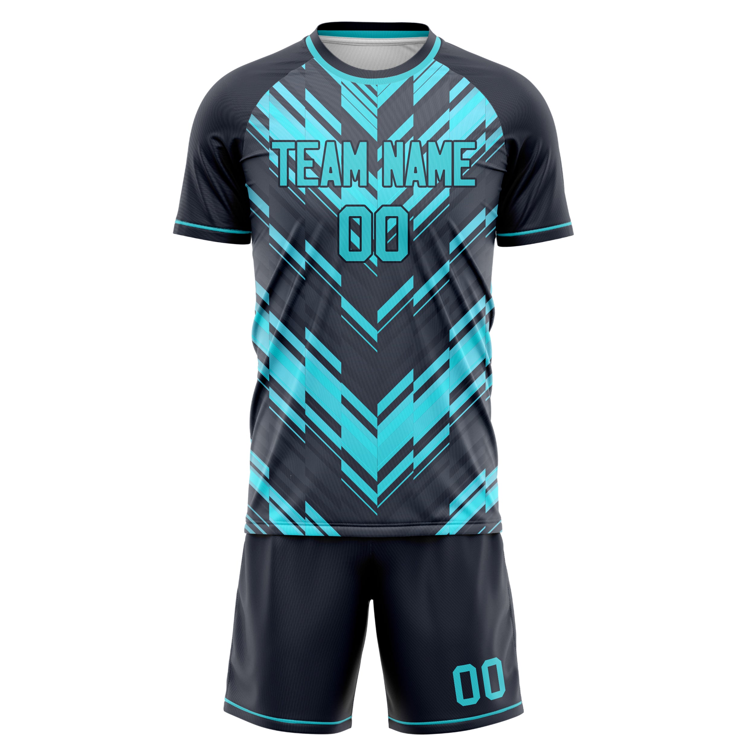 Custom Black Teal Pattern Soccer Jersey