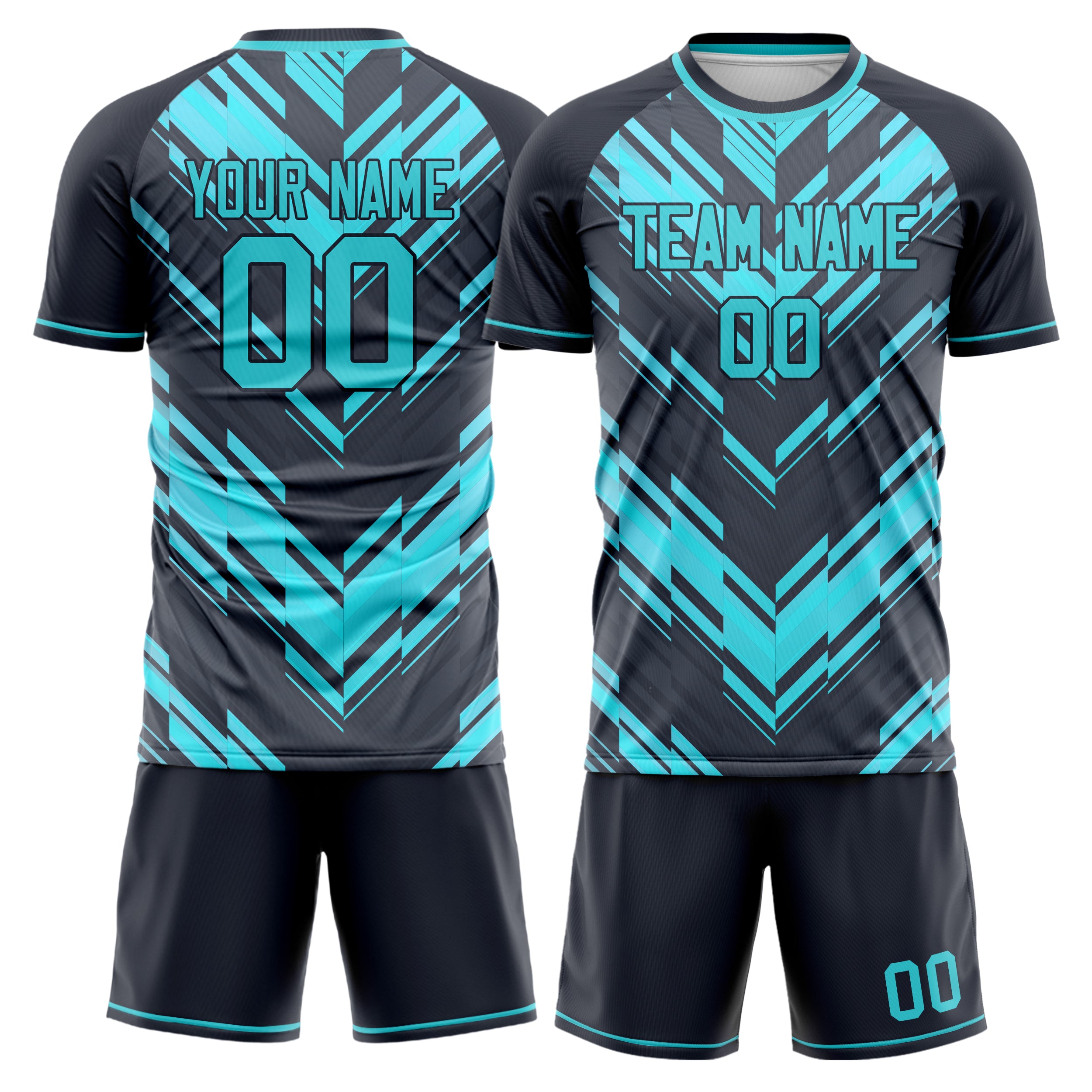 Custom Black Teal Pattern Soccer Jersey