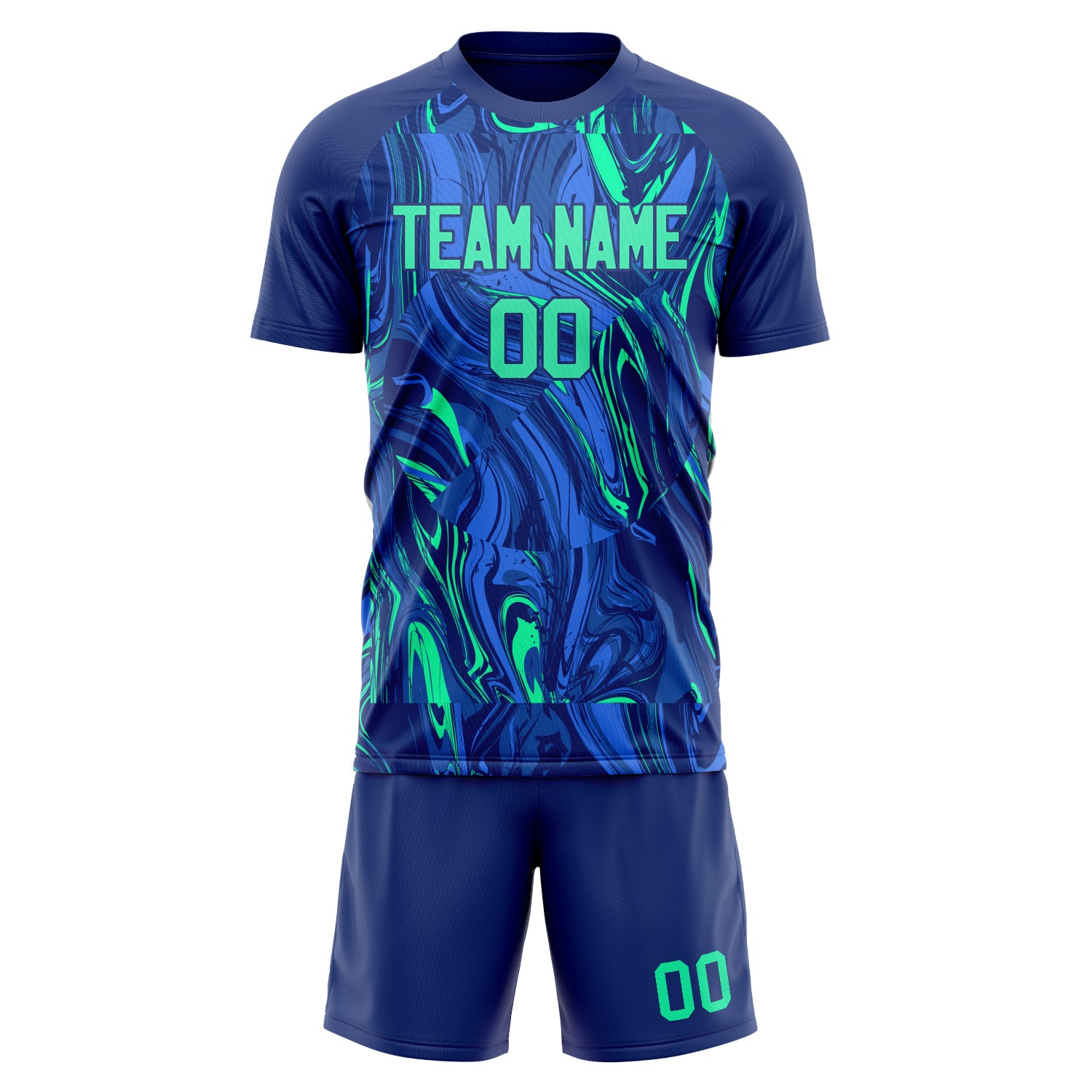 Custom Navy Teal Pattern Soccer Jersey