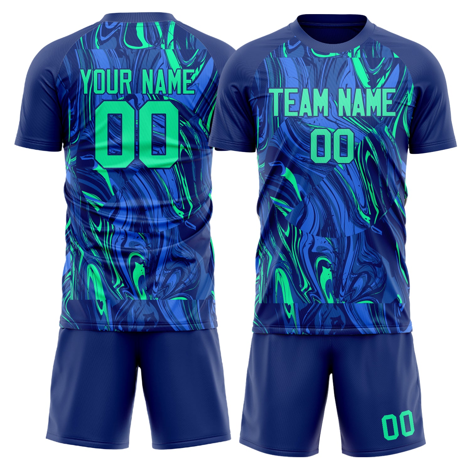 Custom Navy Teal Pattern Soccer Jersey