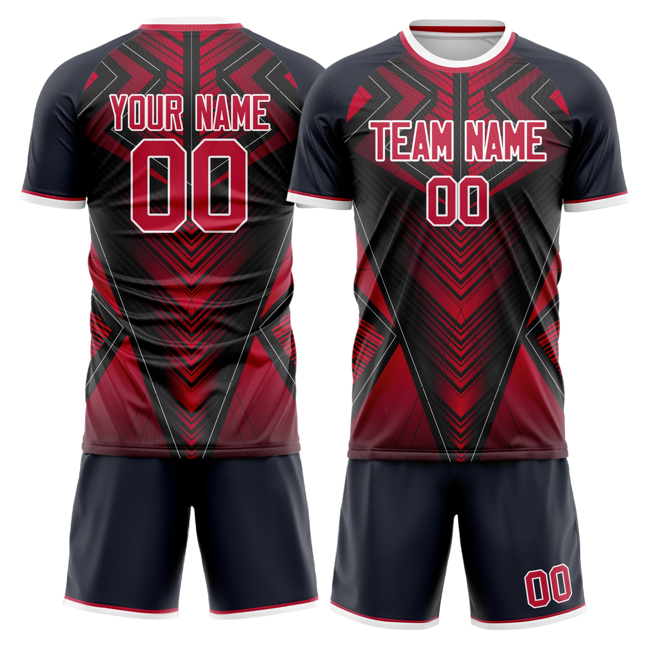 Custom Black Red Pattern Soccer Jersey