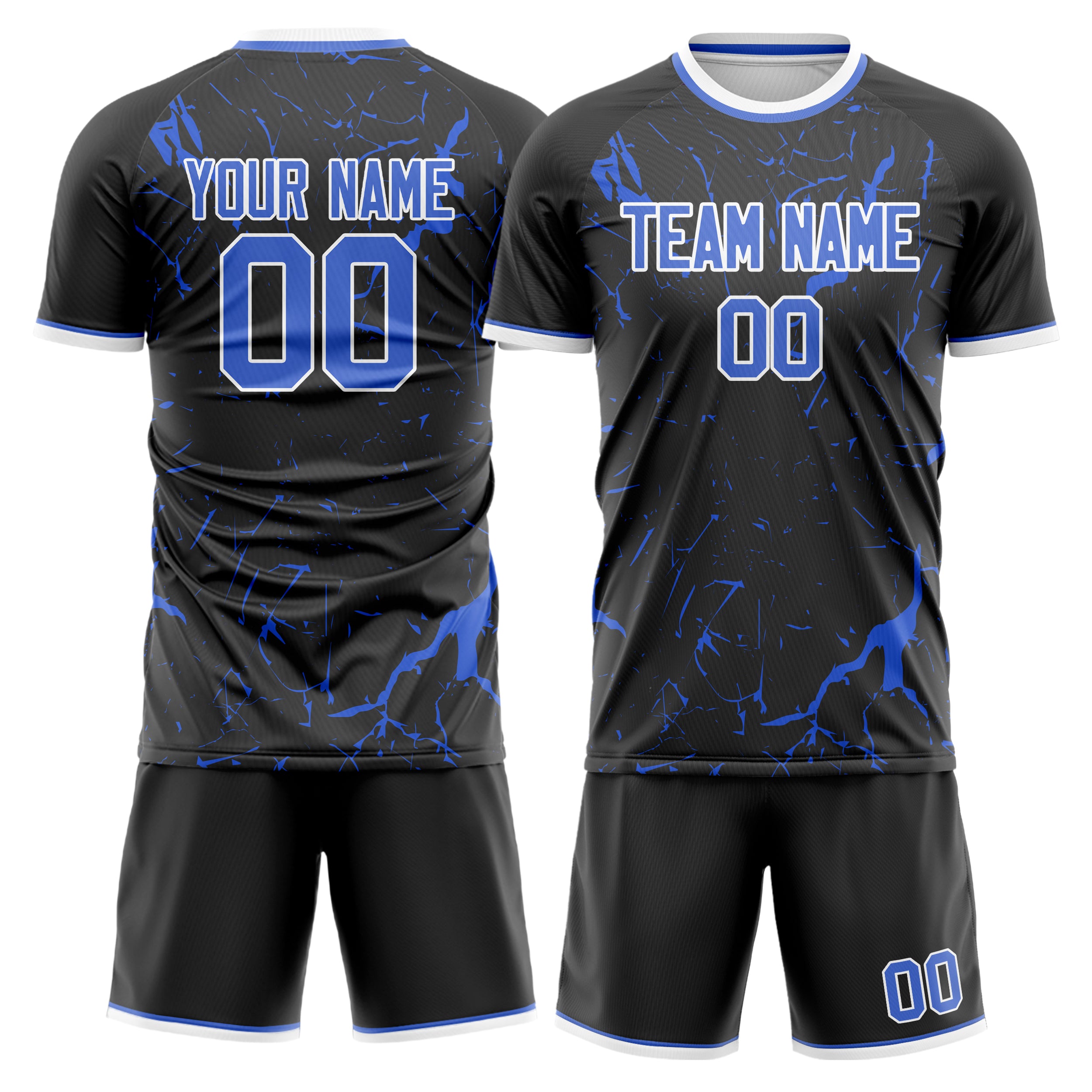 Custom Black Blue Pattern Soccer Jersey