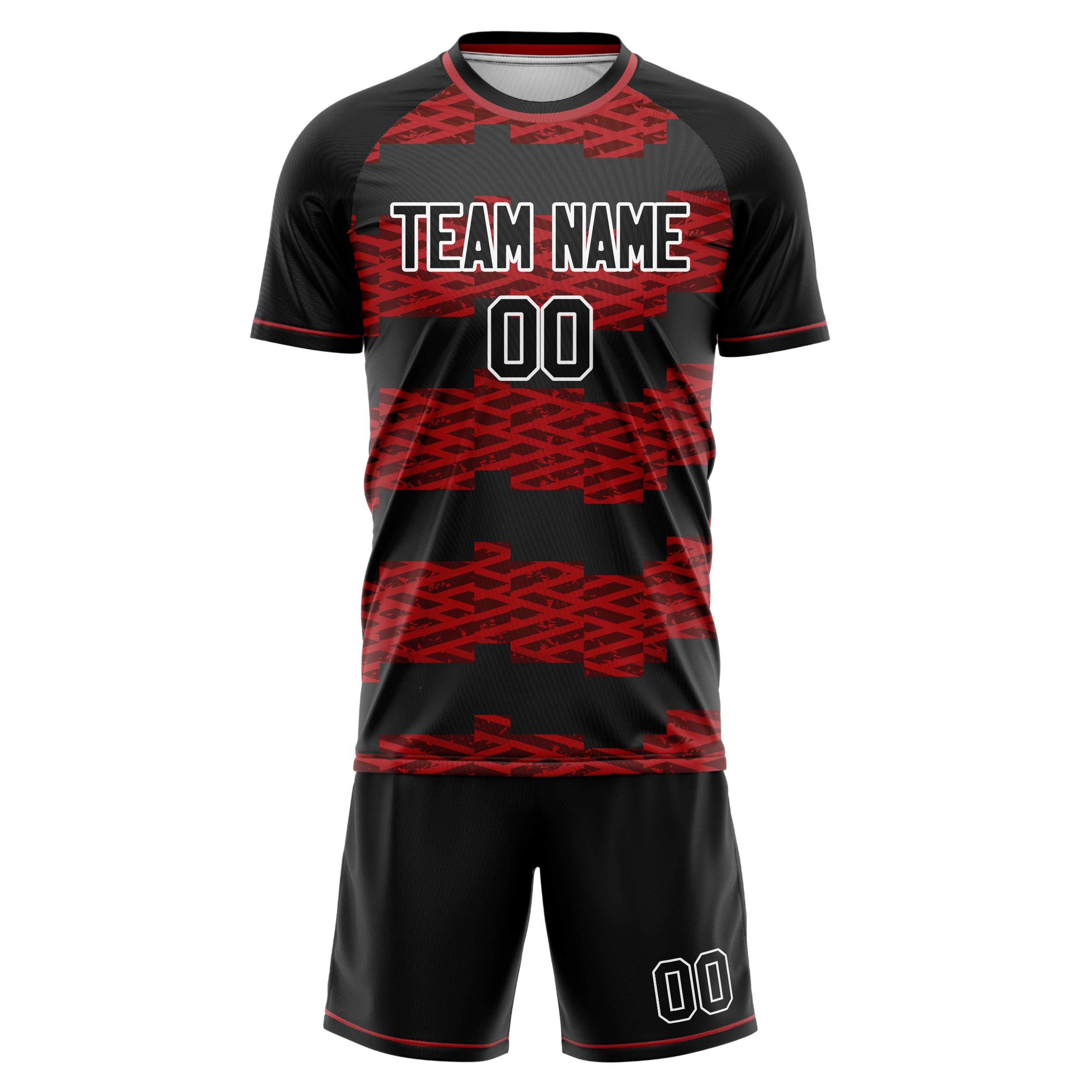 Custom Black Red Pattern Soccer Jersey