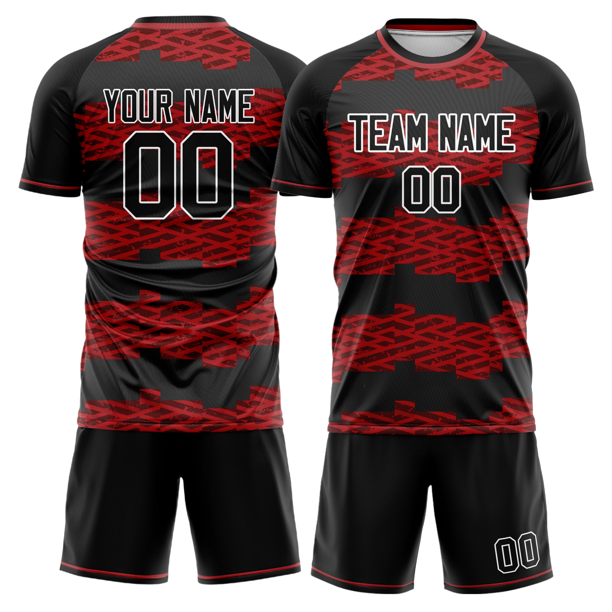 Custom Black Red Pattern Soccer Jersey