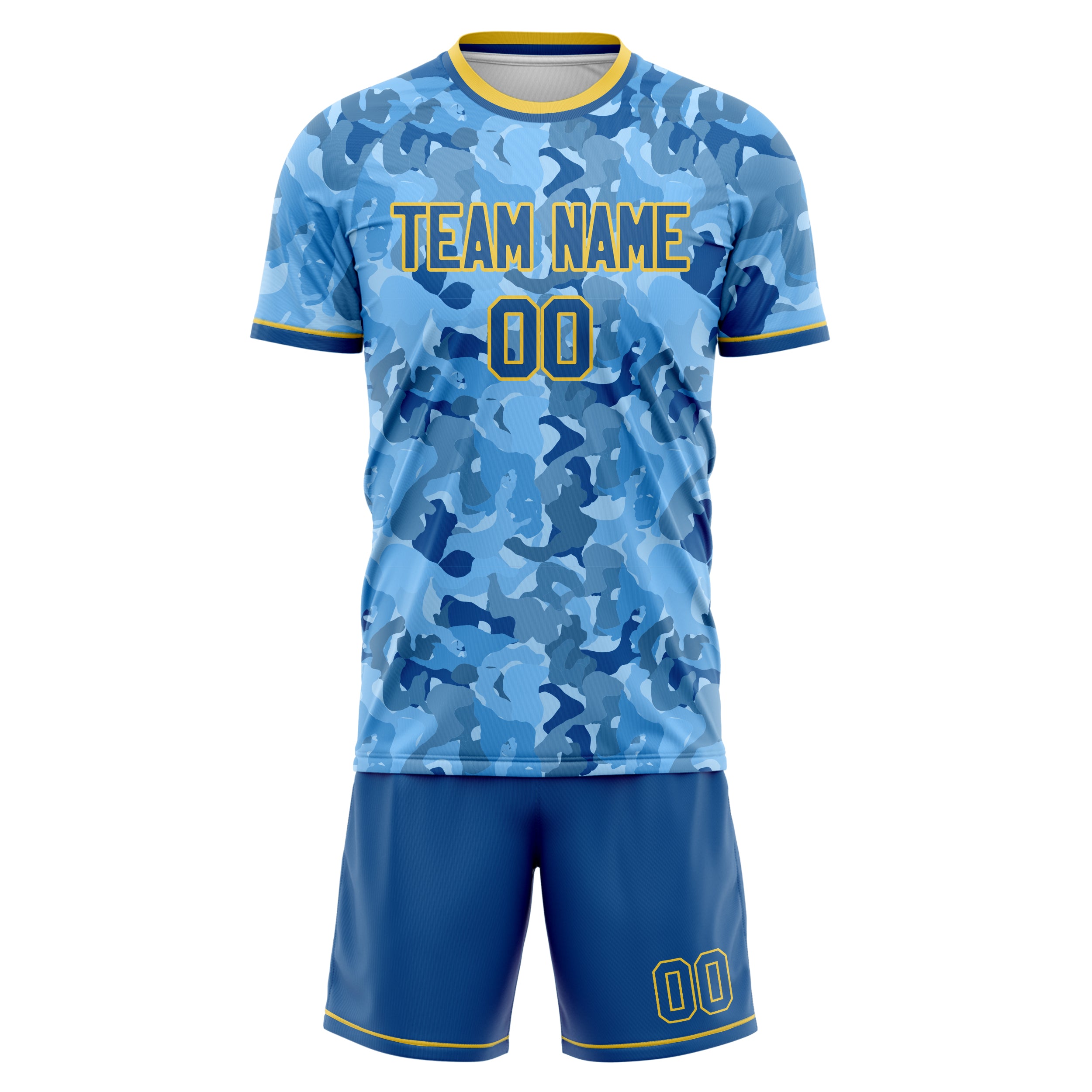 Custom Blue Gold Pattern Soccer Jersey