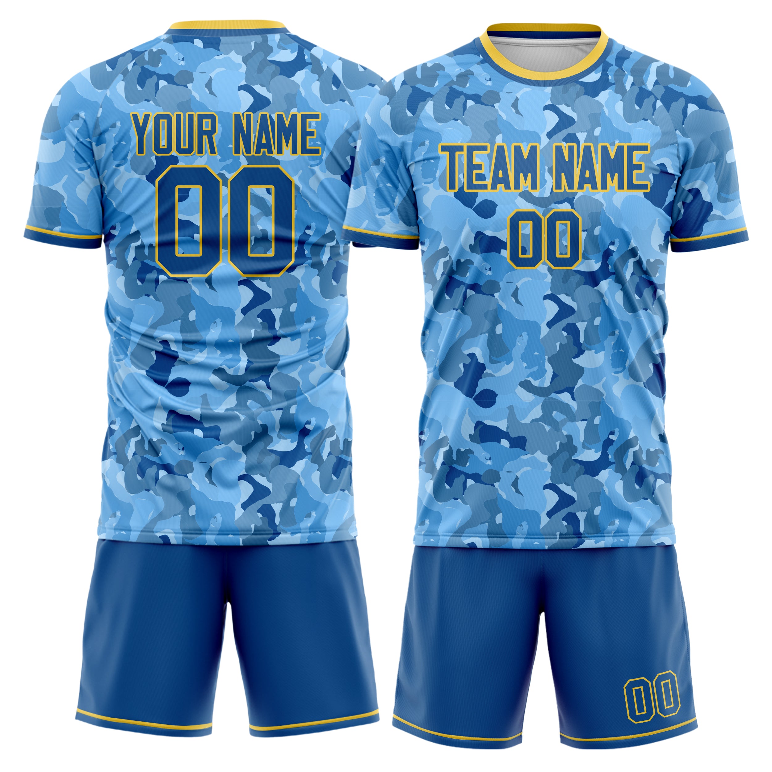 Custom Blue Gold Pattern Soccer Jersey
