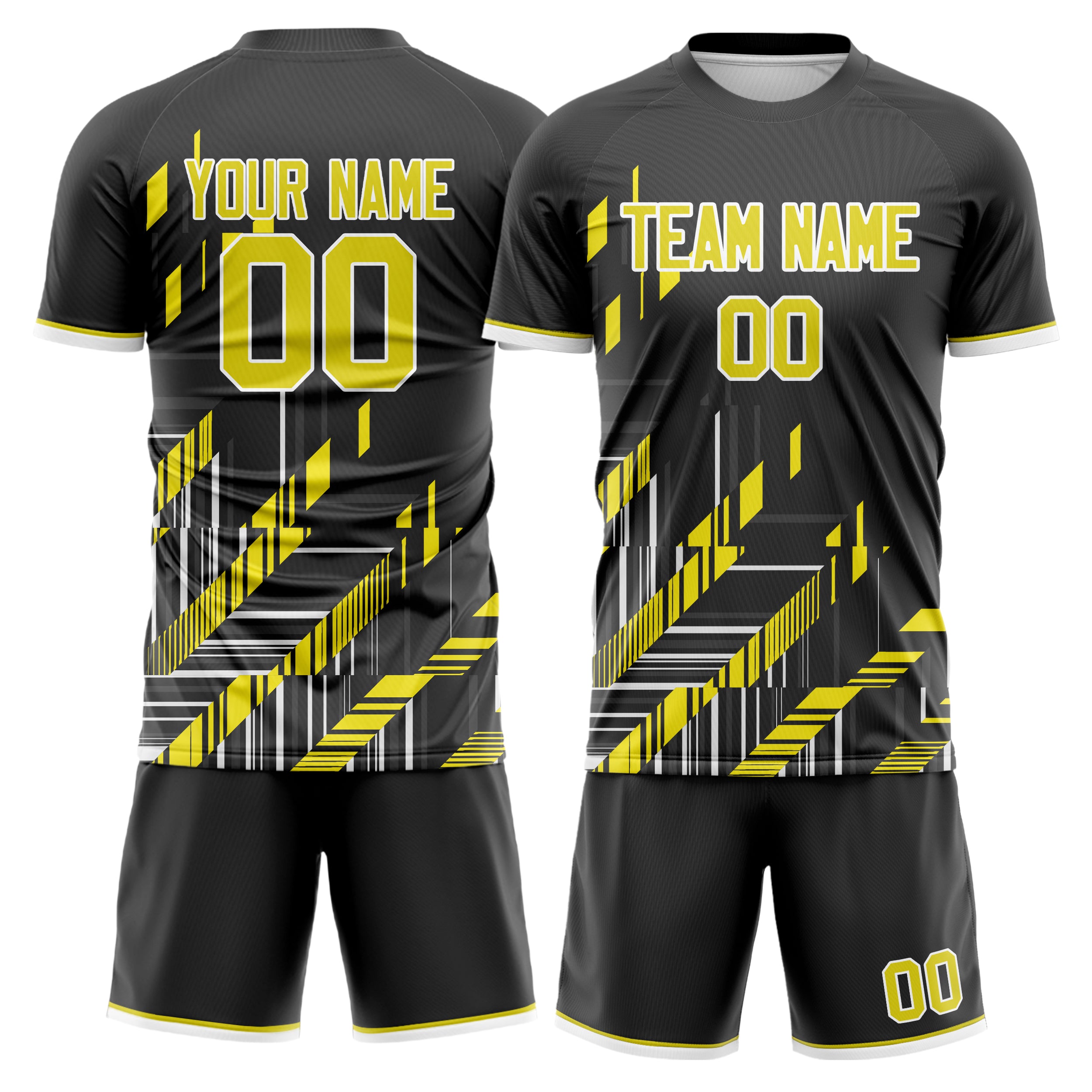 Custom Black Yellow Pattern Soccer Jersey