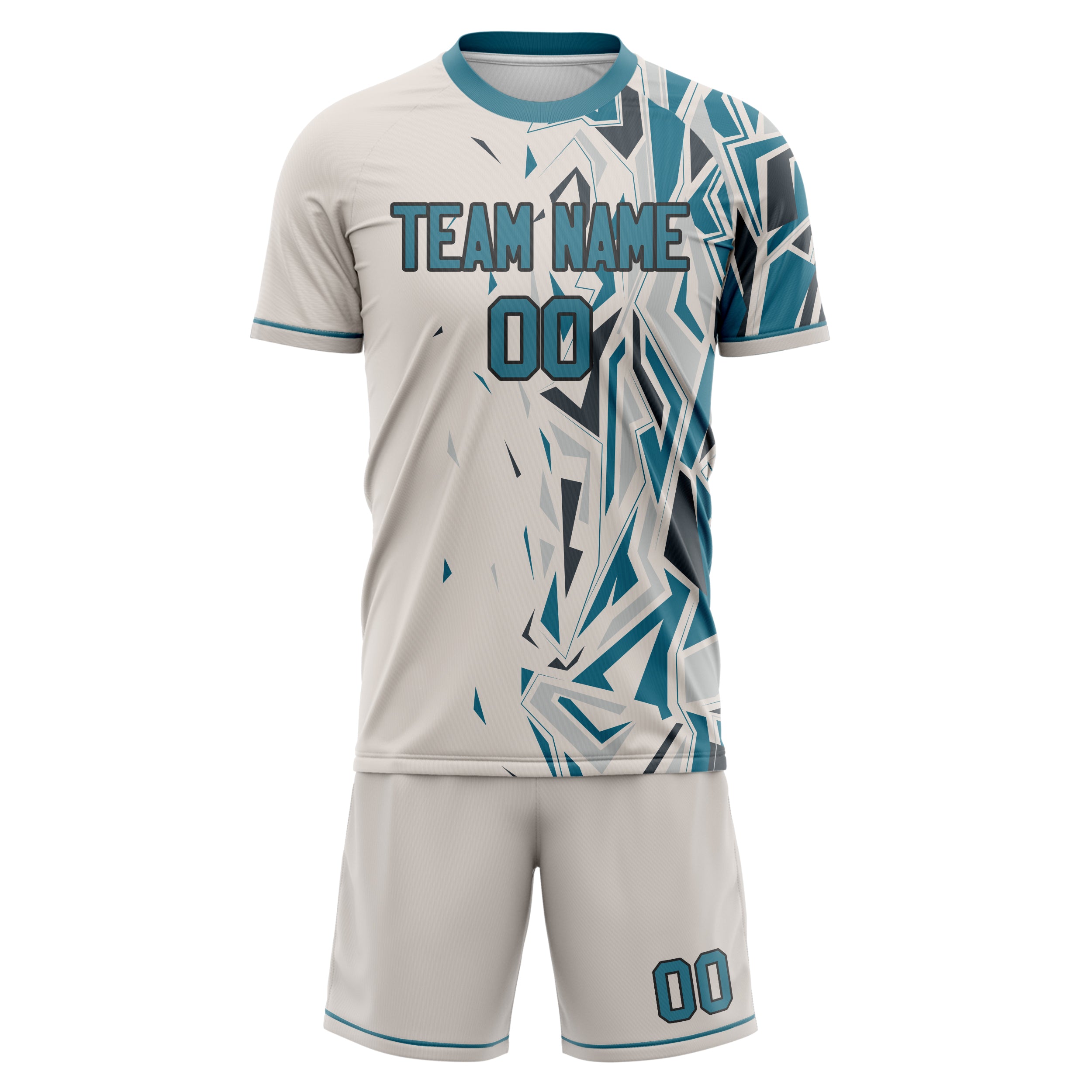 Custom Cream Teal Pattern Soccer Jersey