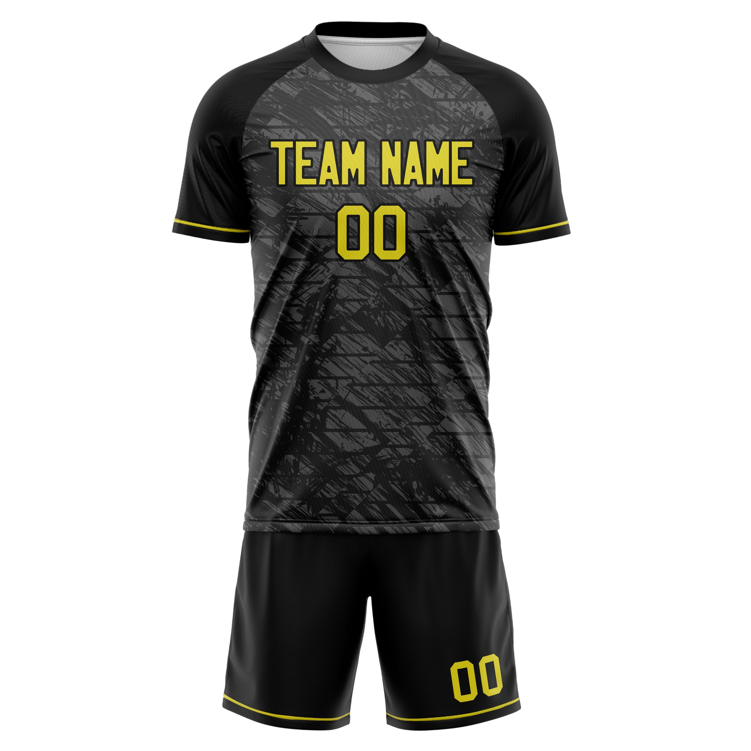 Custom Black Gold Pattern Soccer Jersey