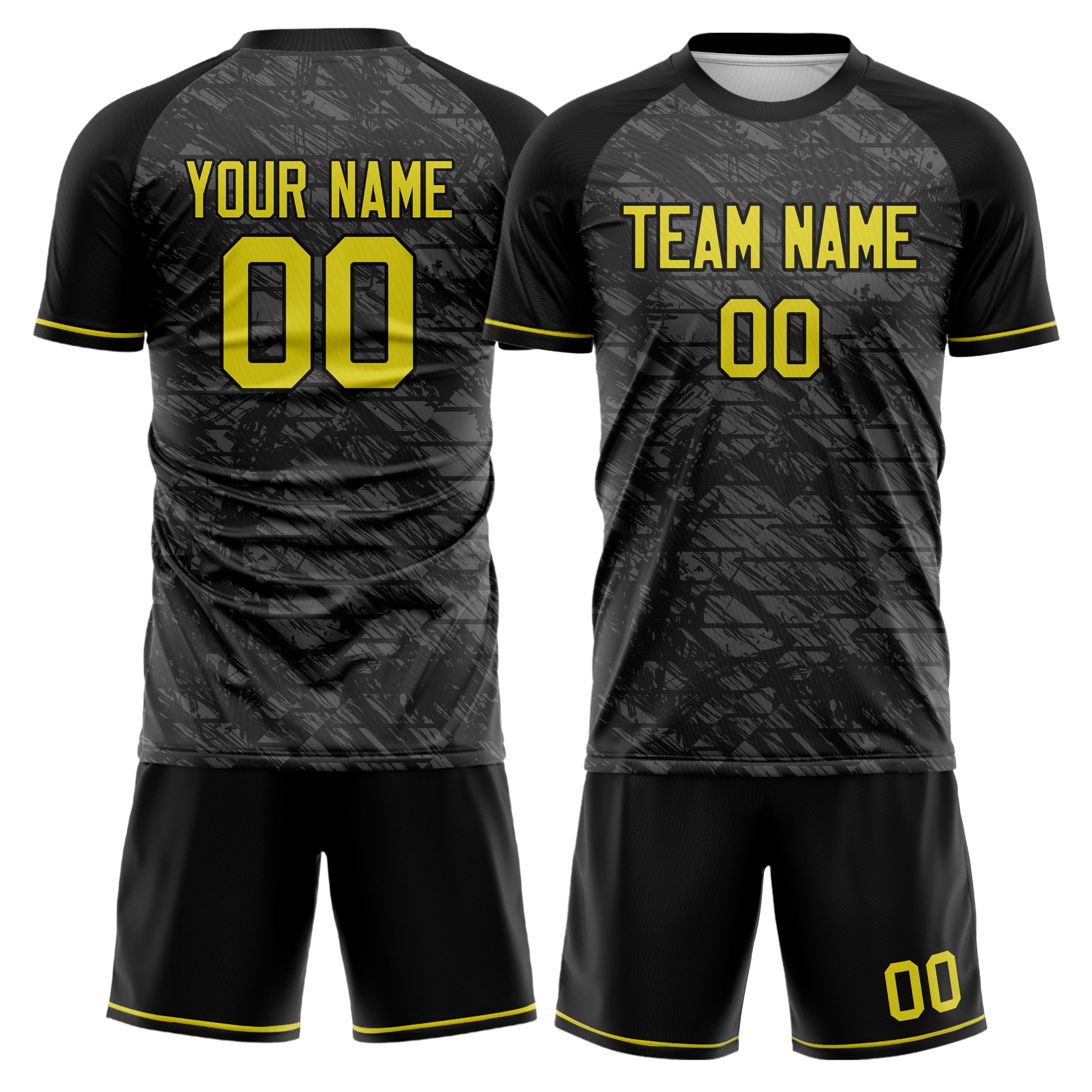 Custom Black Gold Pattern Soccer Jersey