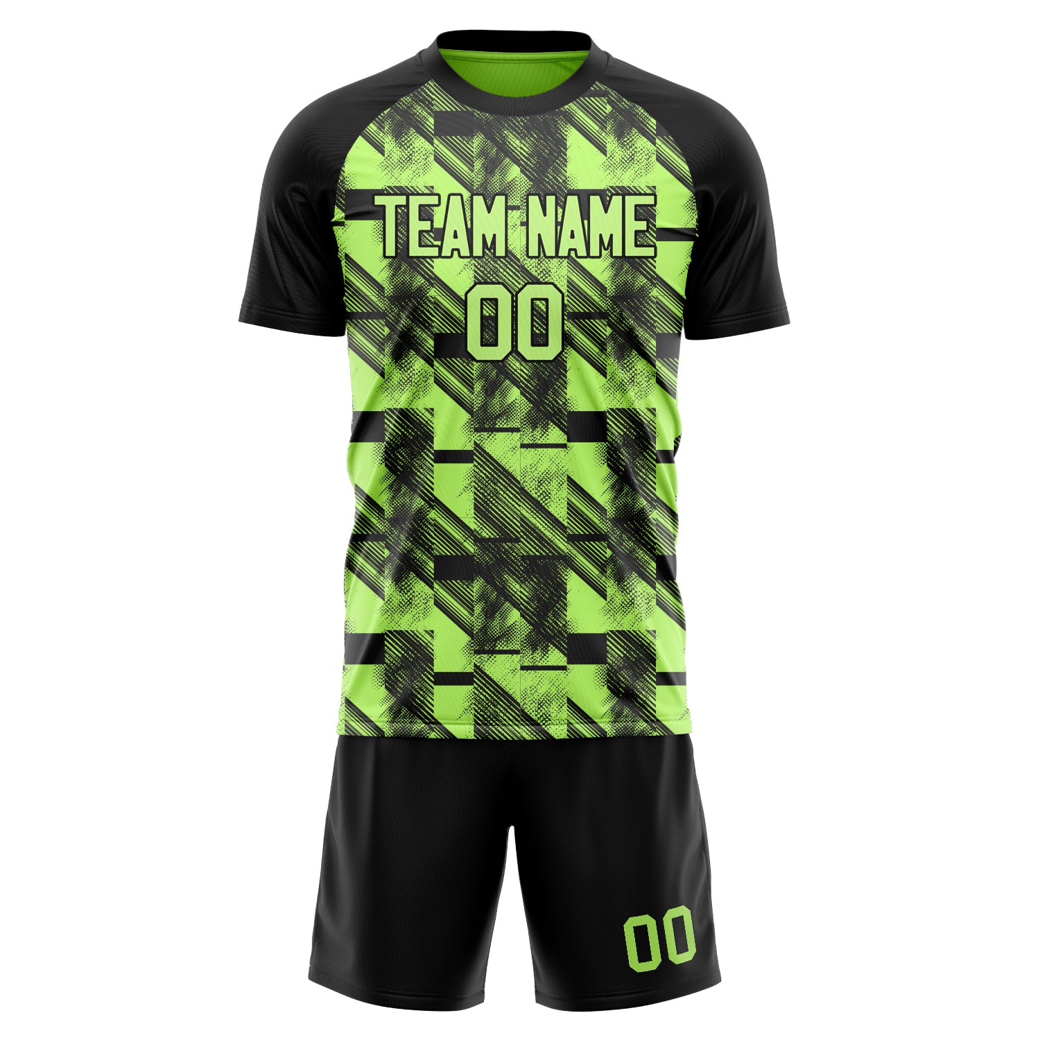 Custom Green Black Pattern Soccer Jersey