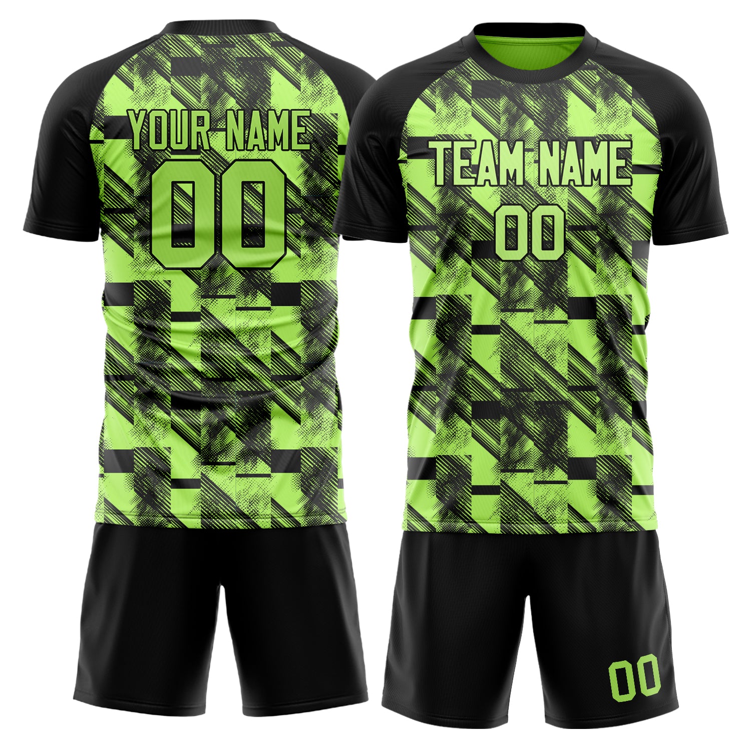 Custom Green Black Pattern Soccer Jersey