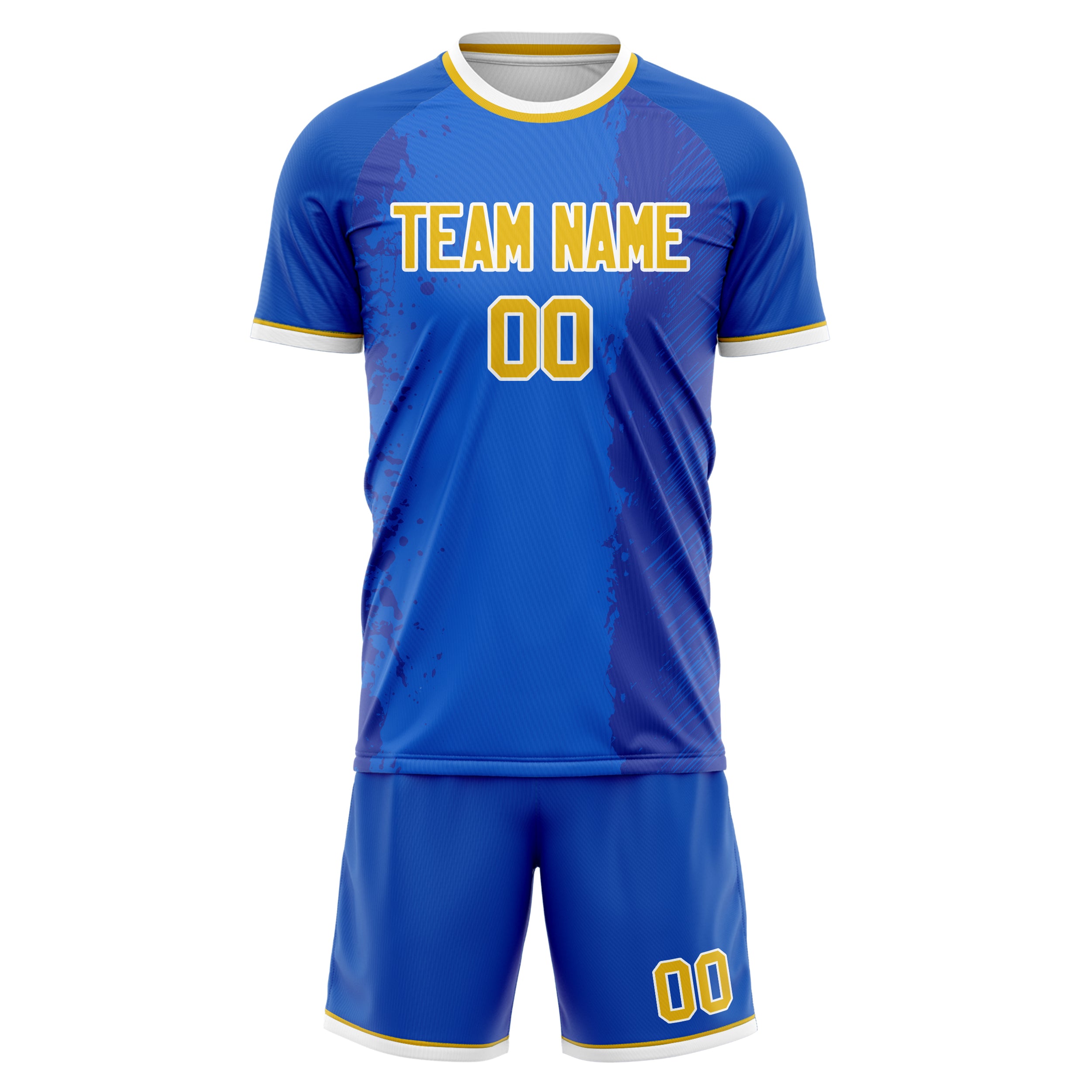 Custom Blue Gold Pattern Soccer Jersey