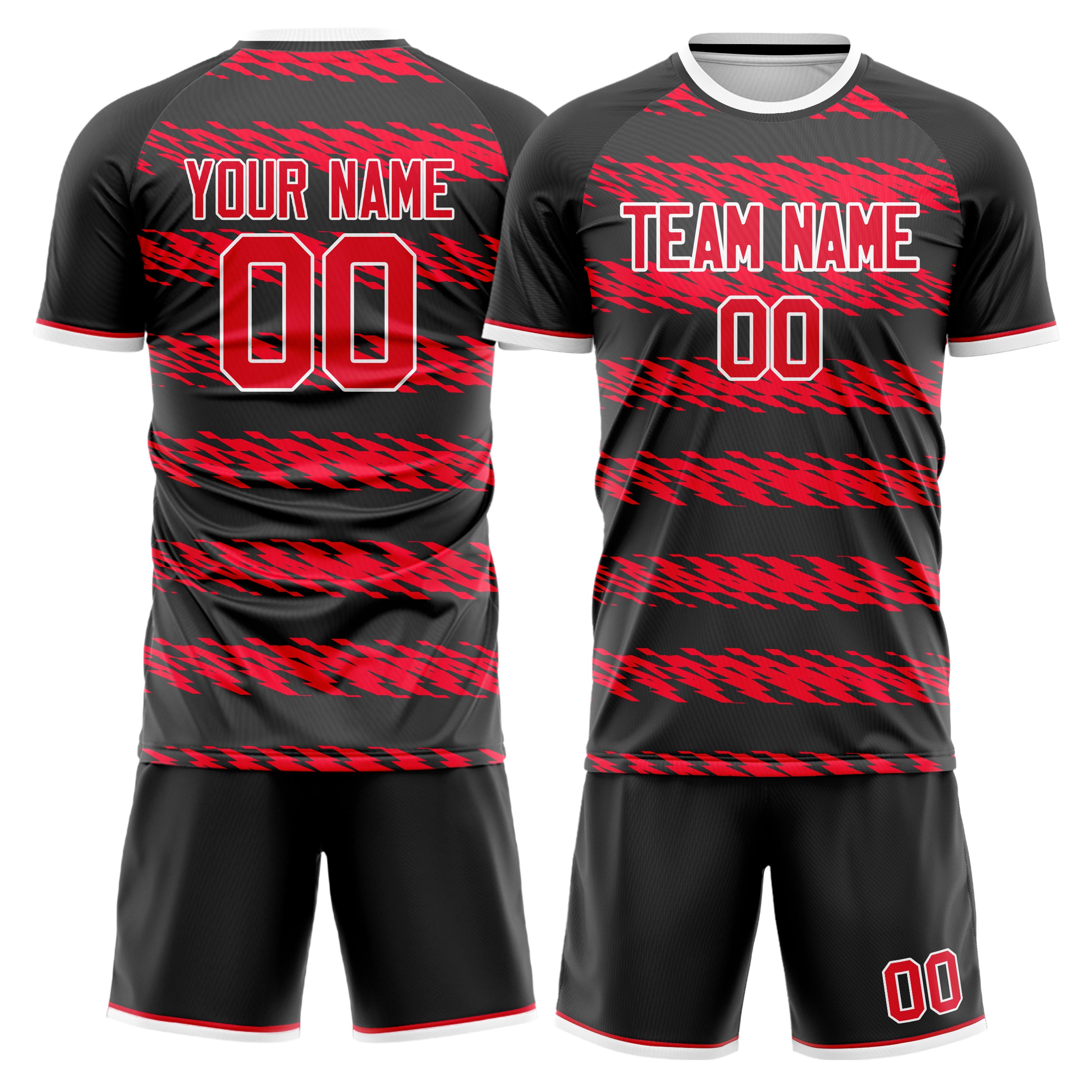 Custom Black Red Pattern Soccer Jersey