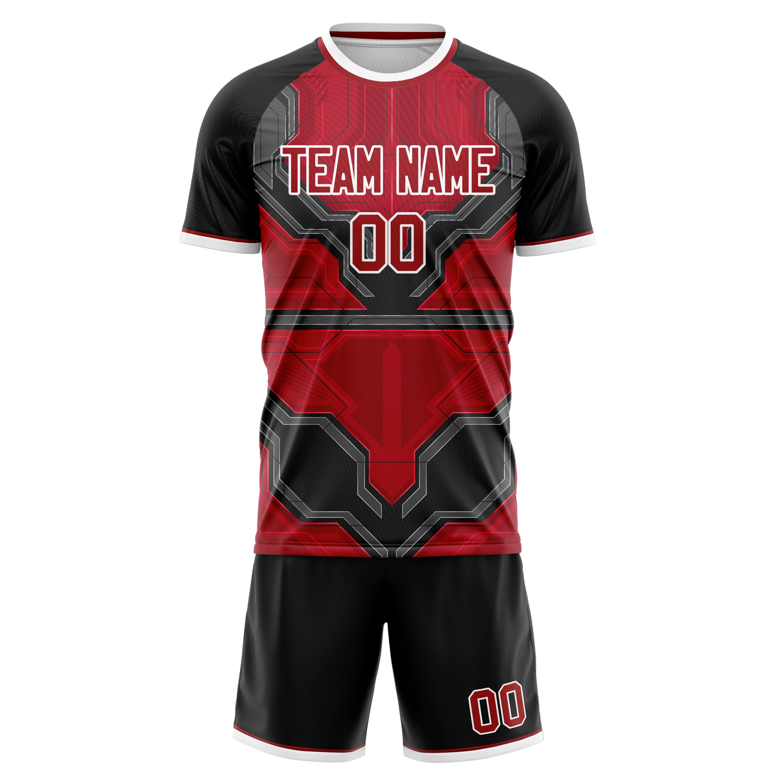 Custom Red Black Pattern Soccer Jersey
