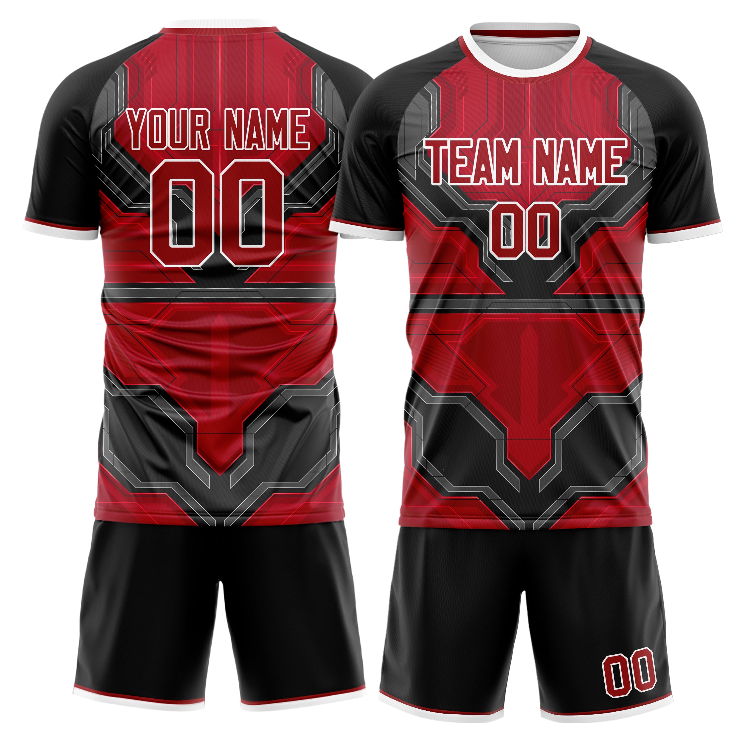 Custom Red Black Pattern Soccer Jersey