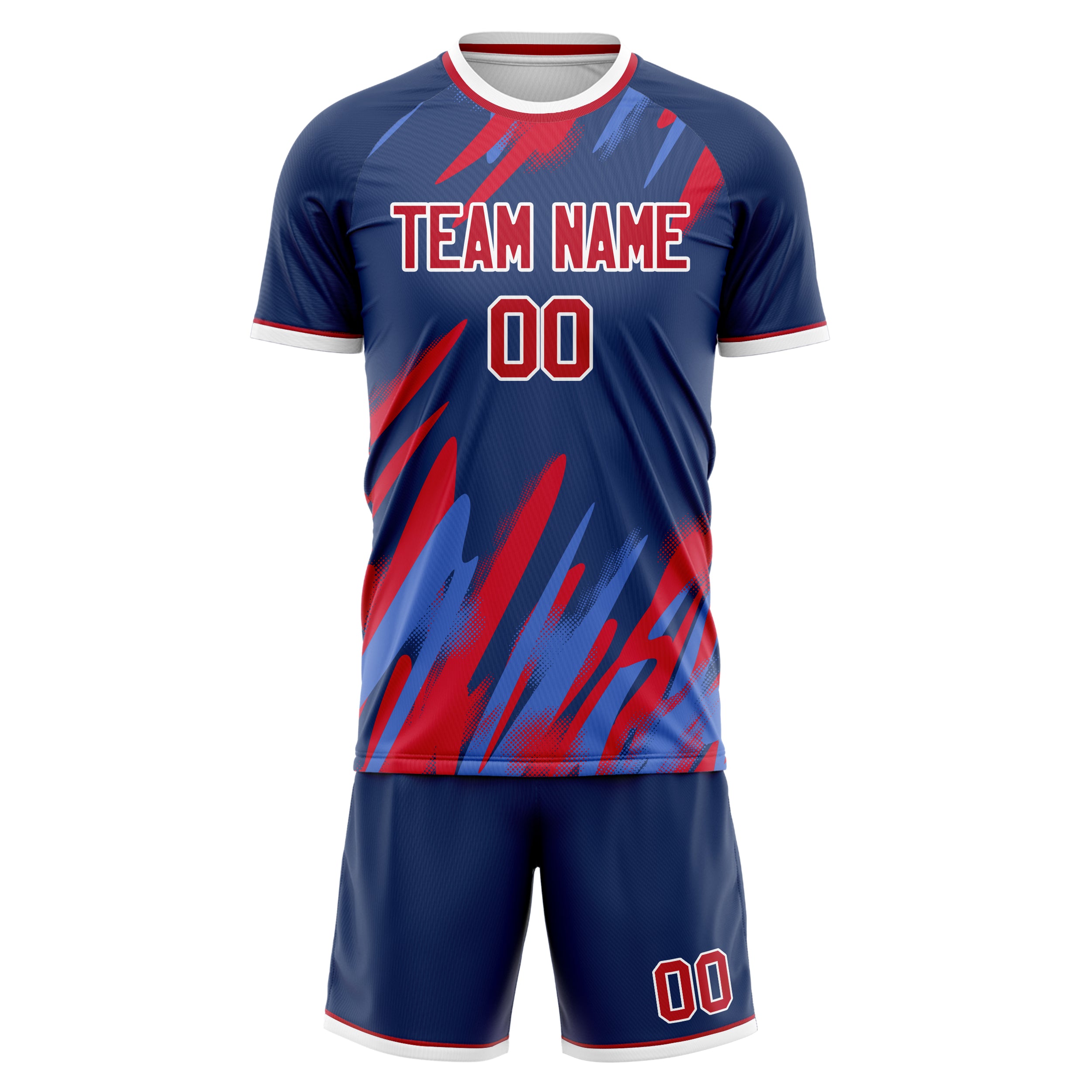 Custom Navy Red Pattern Soccer Jersey