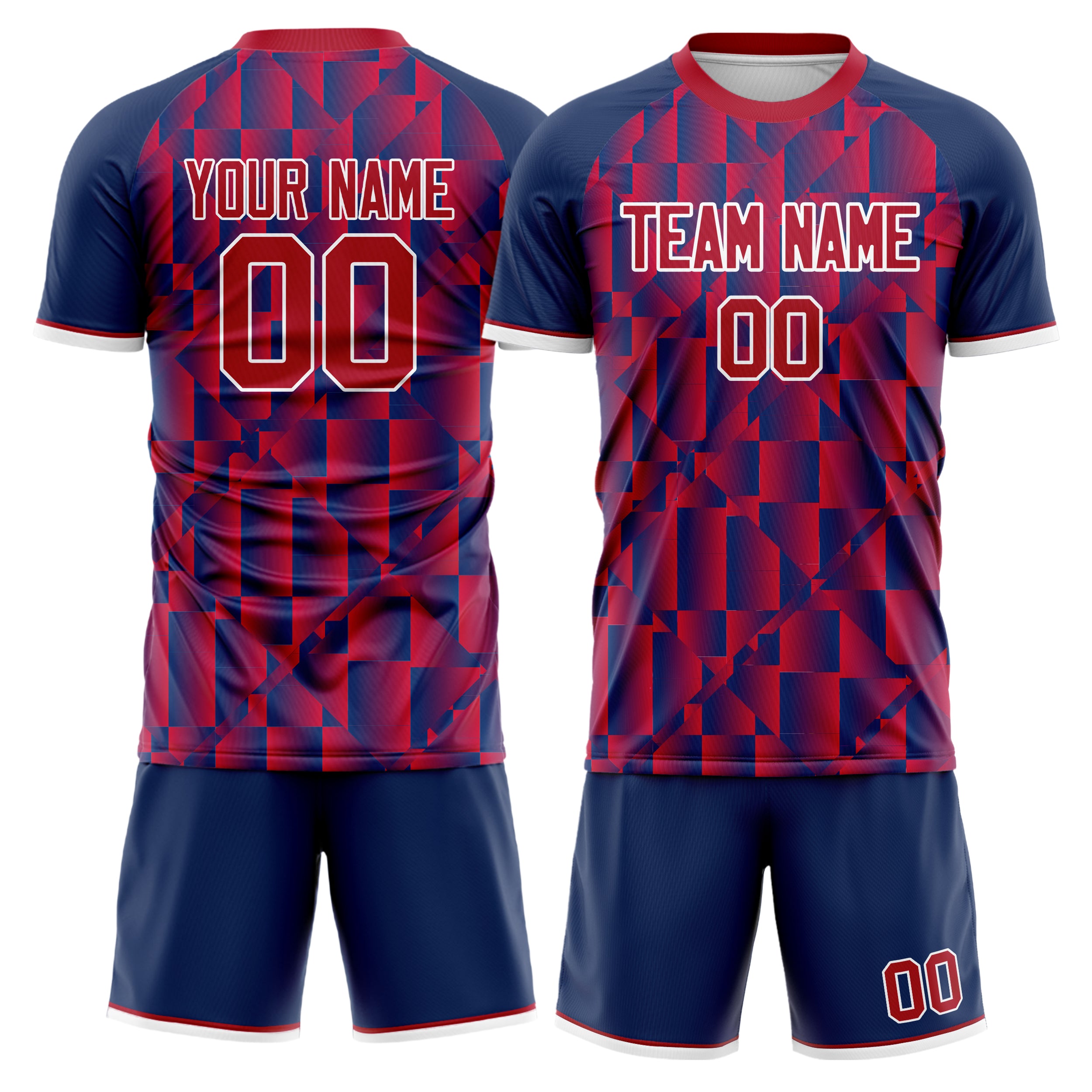 Custom Red Navy Pattern Soccer Jersey