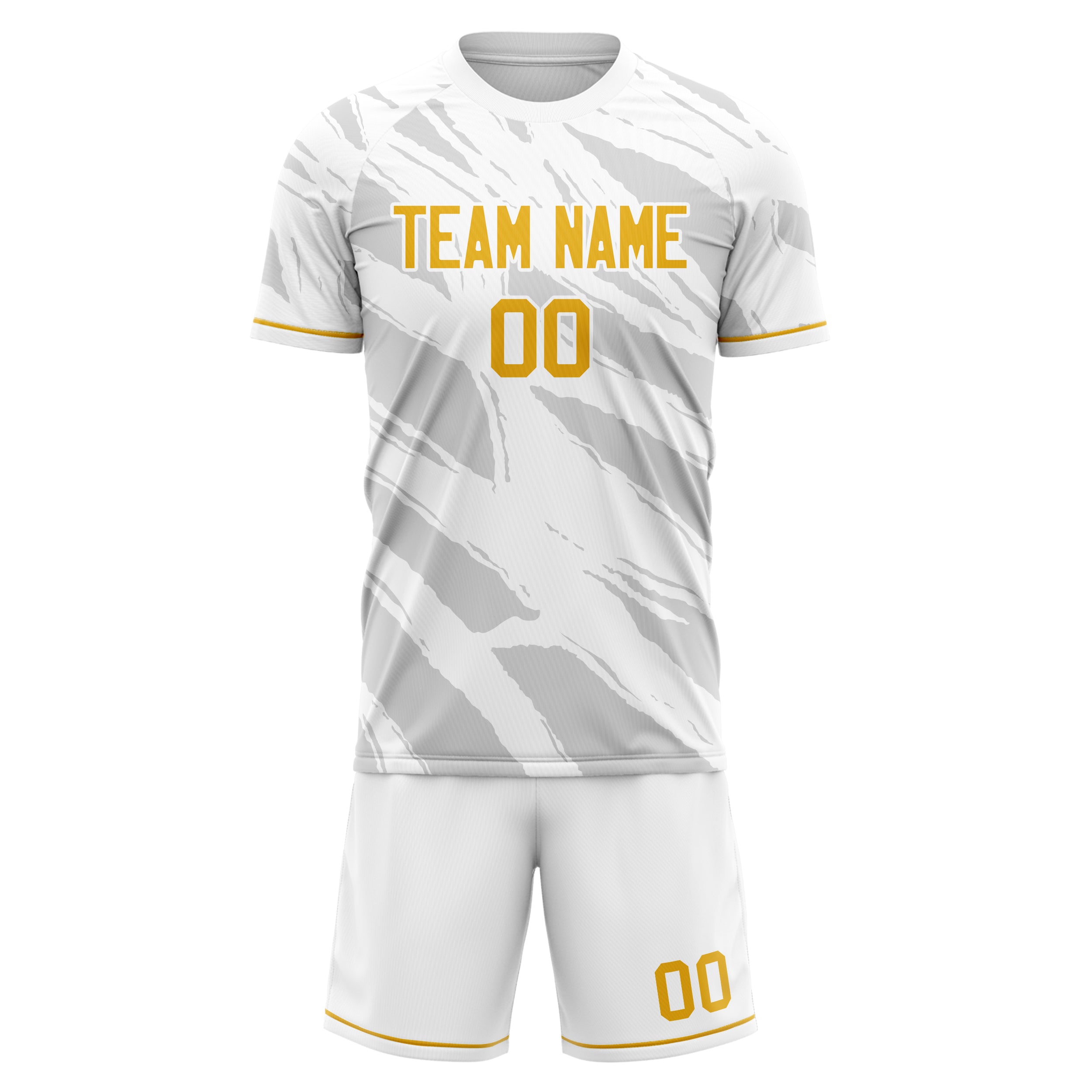 Custom White Gold Pattern Soccer Jersey