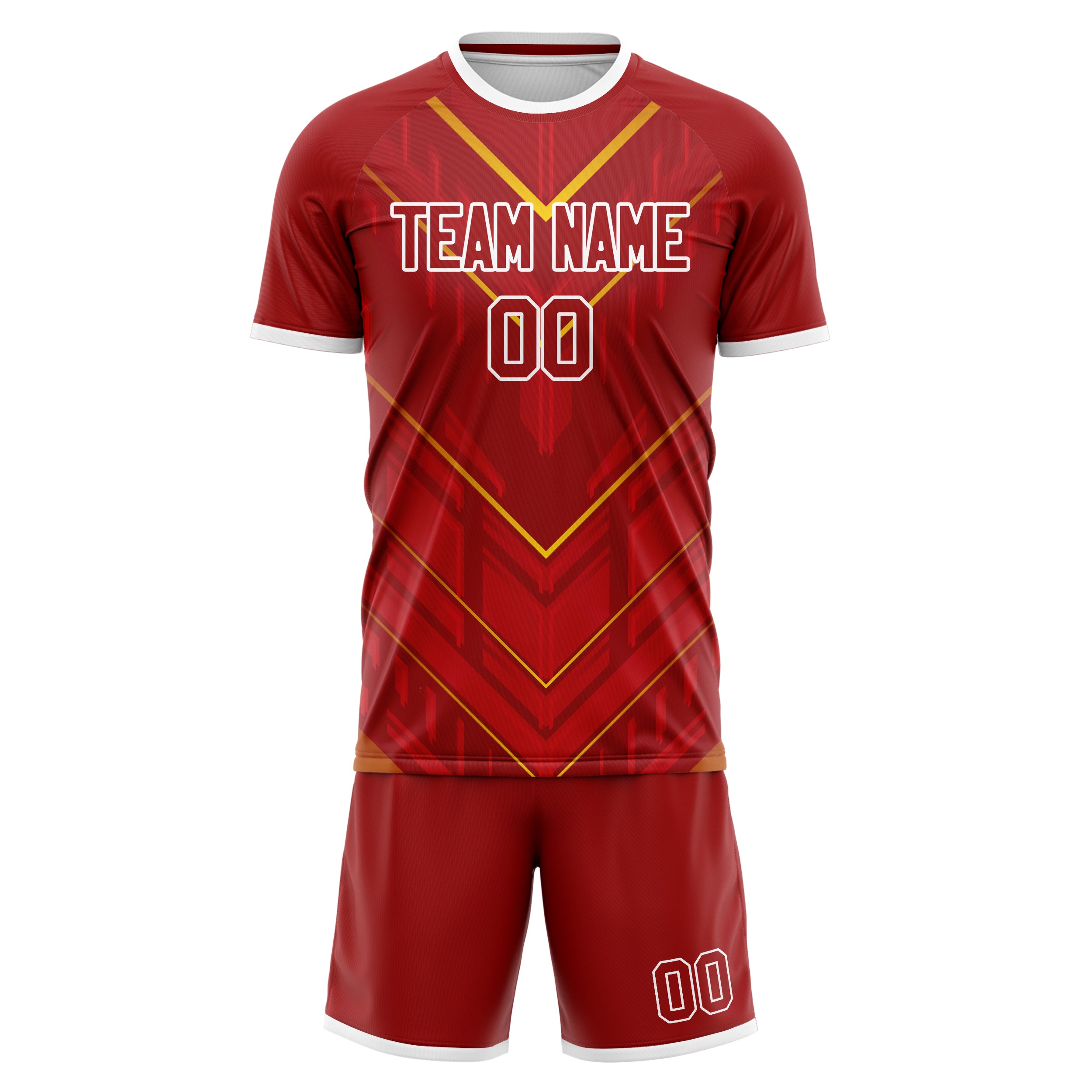 Custom Red Gold Pattern Soccer Jersey