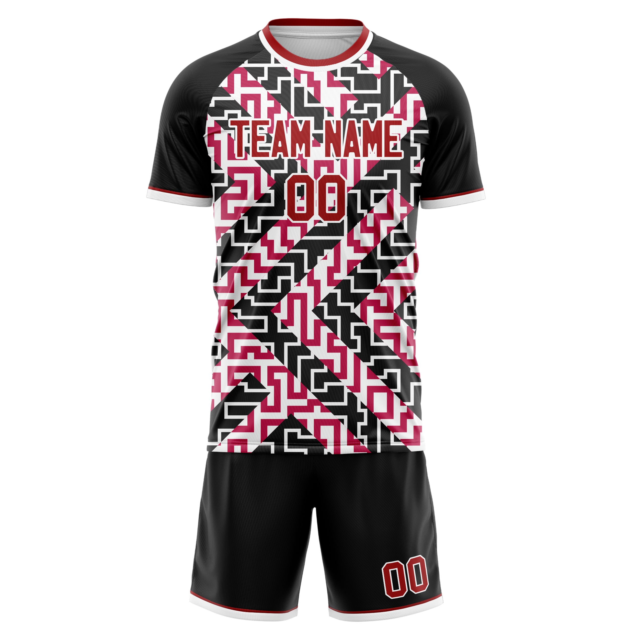 Custom Red Black Pattern Soccer Jersey