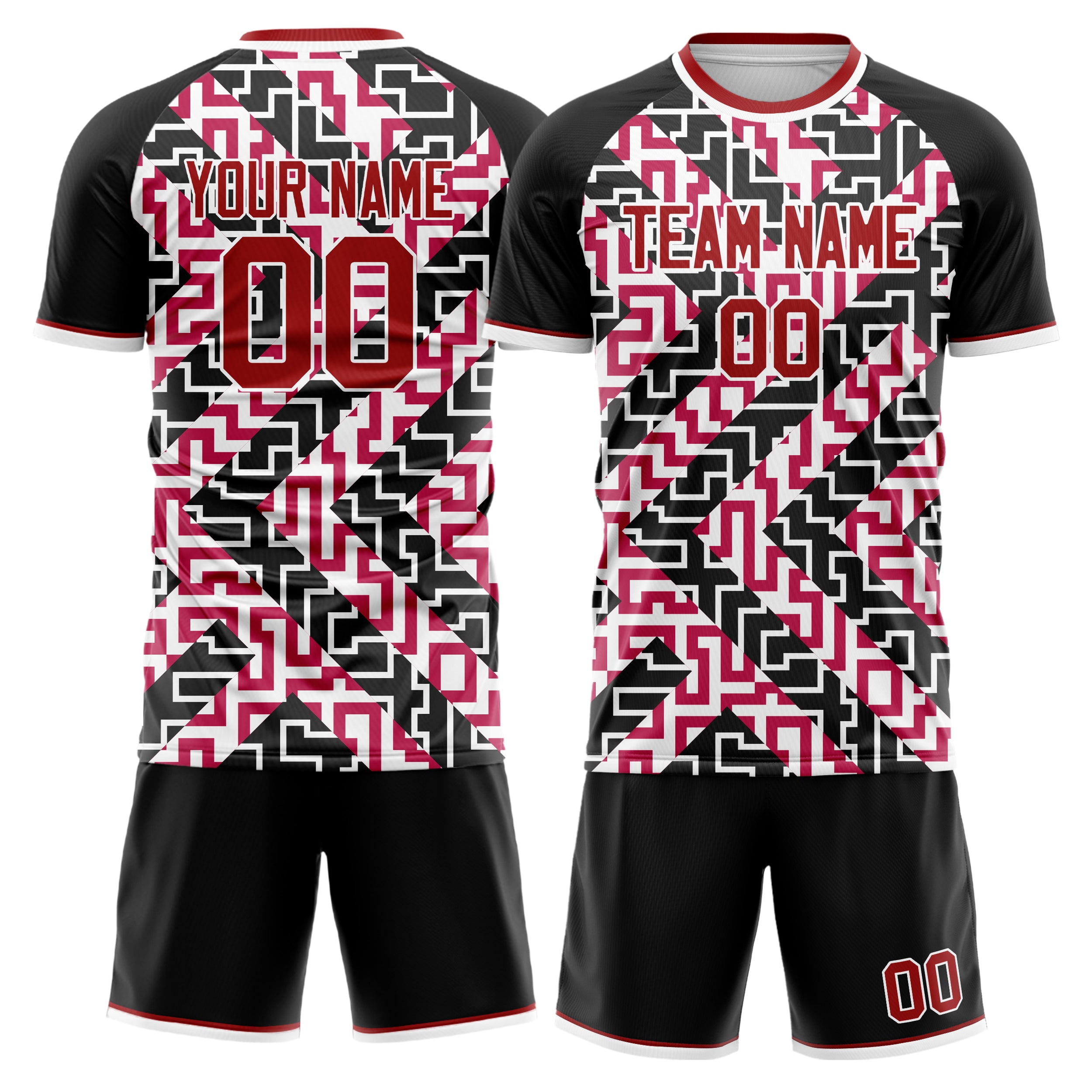 Custom Red Black Pattern Soccer Jersey
