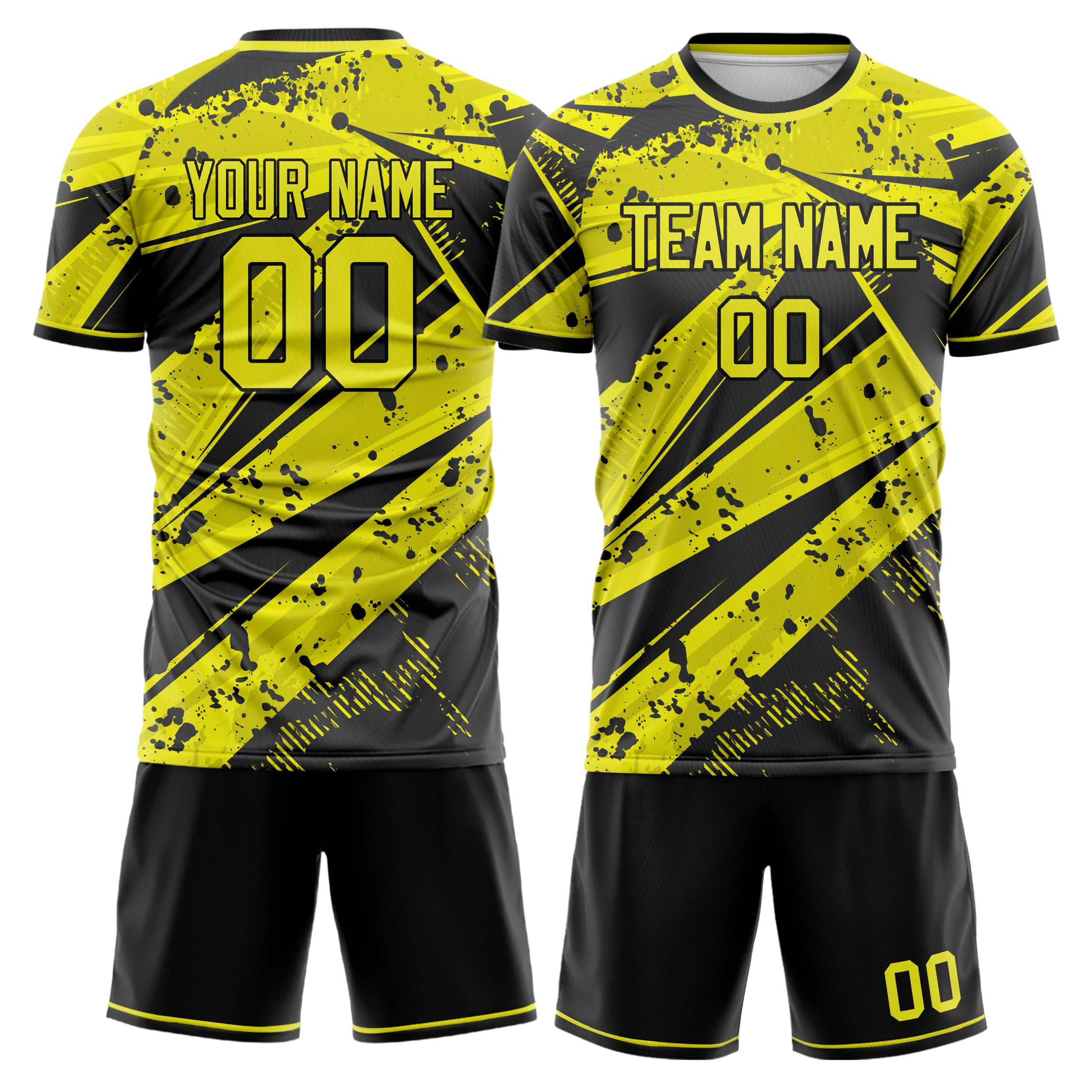 Custom Yellow Black Pattern Soccer Jersey