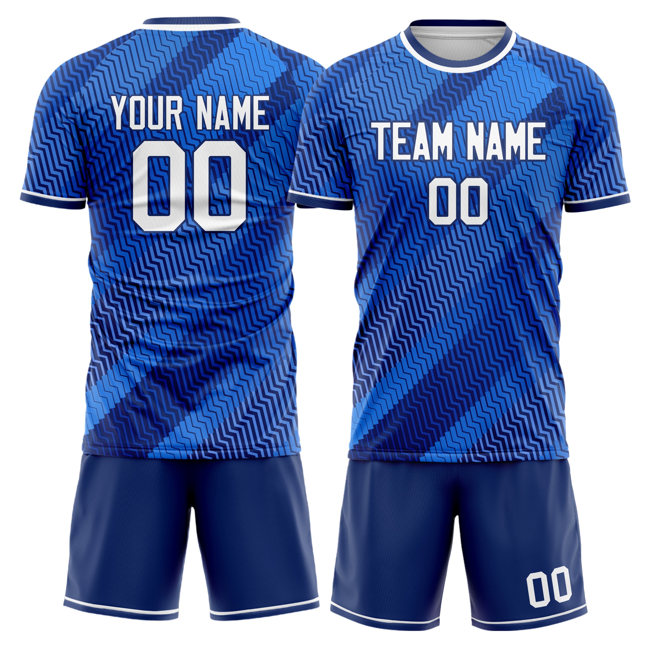 Custom Blue White Pattern Soccer Jersey