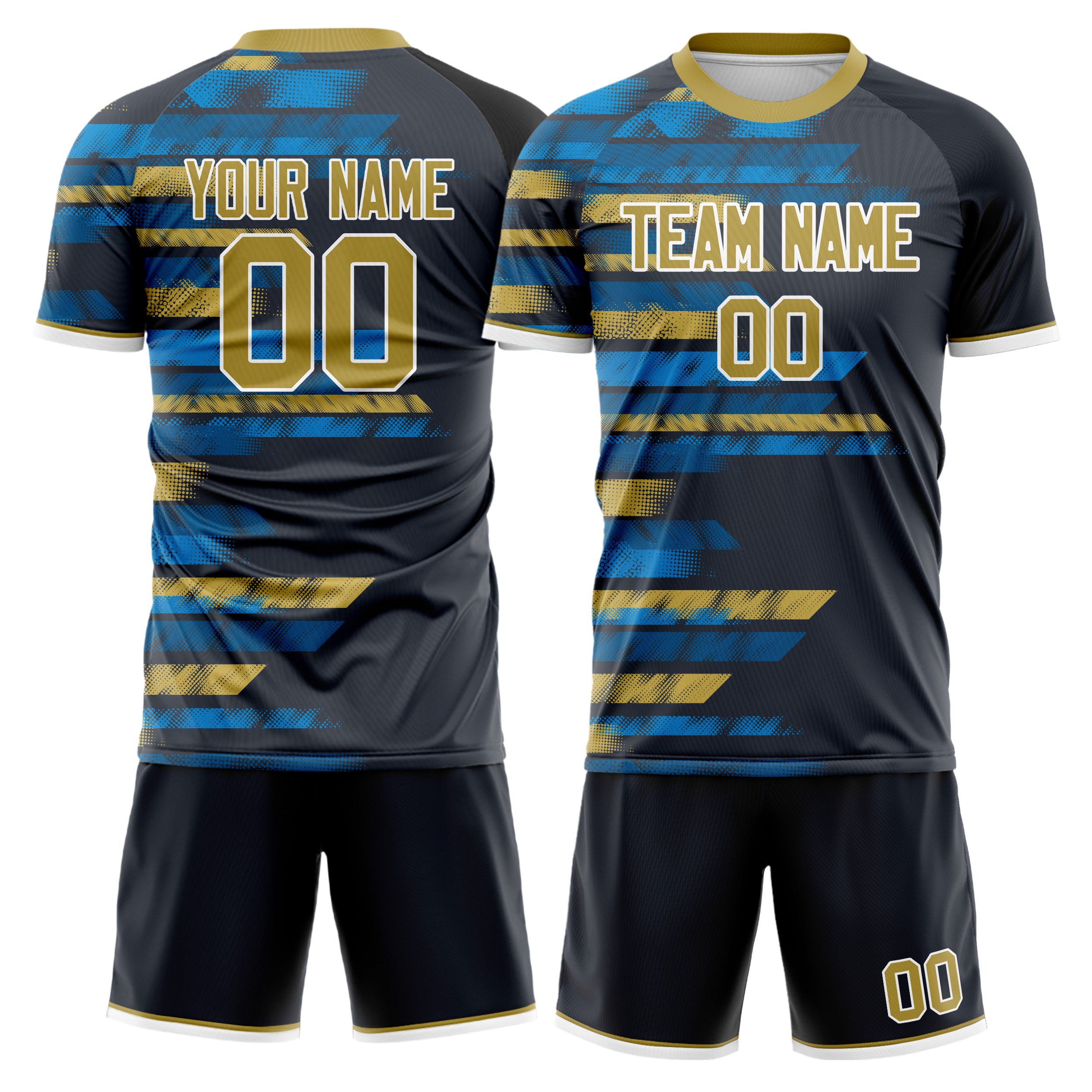 Custom Black Old Gold Pattern Soccer Jersey