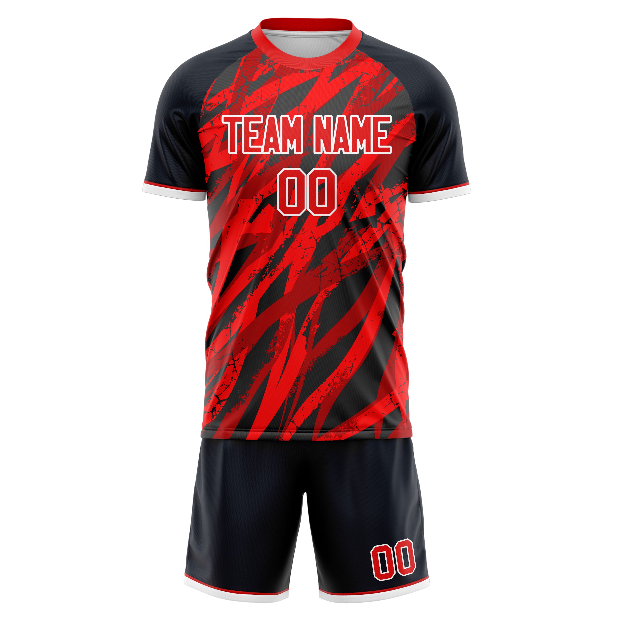 Custom Red Black Pattern Soccer Jersey