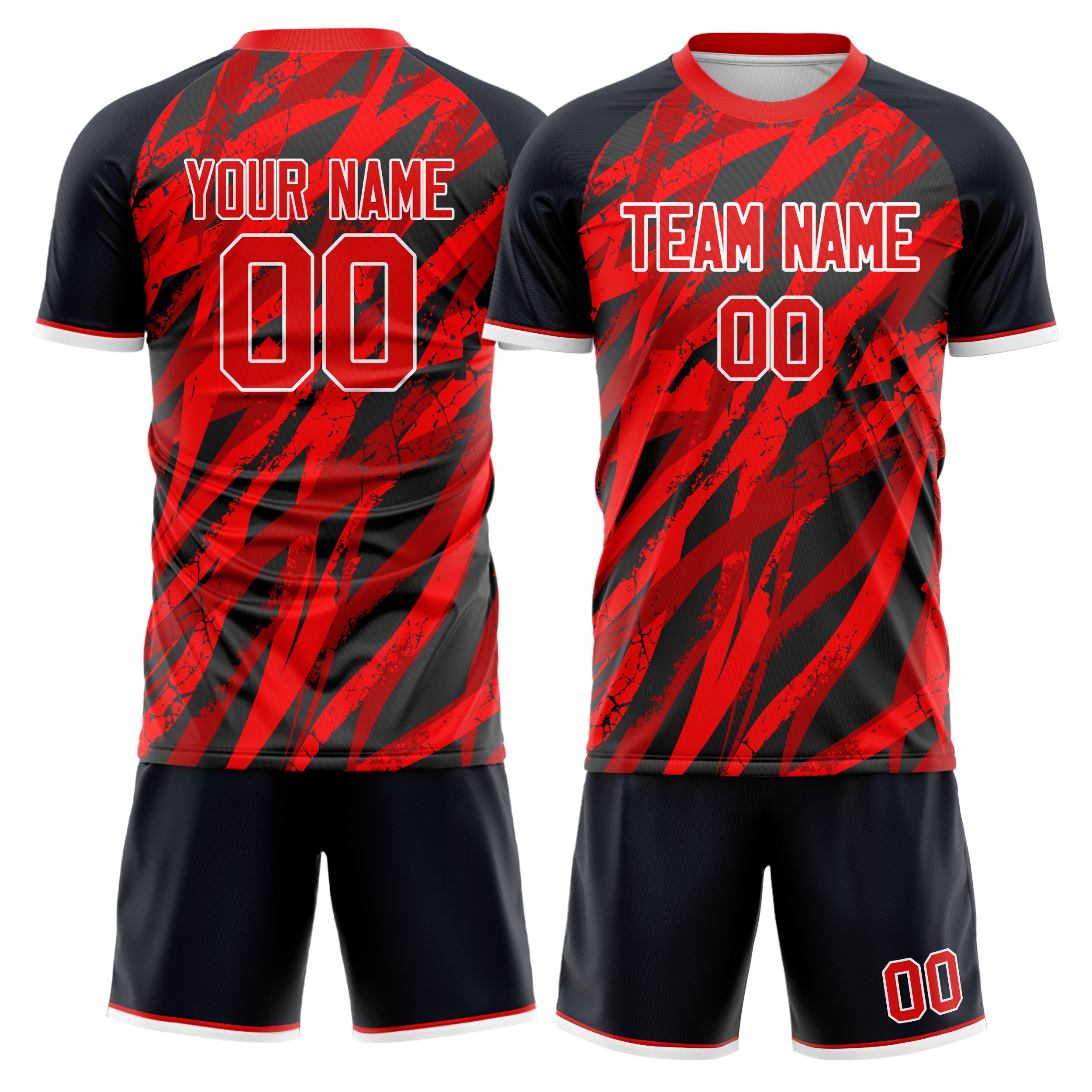 Custom Red Black Pattern Soccer Jersey