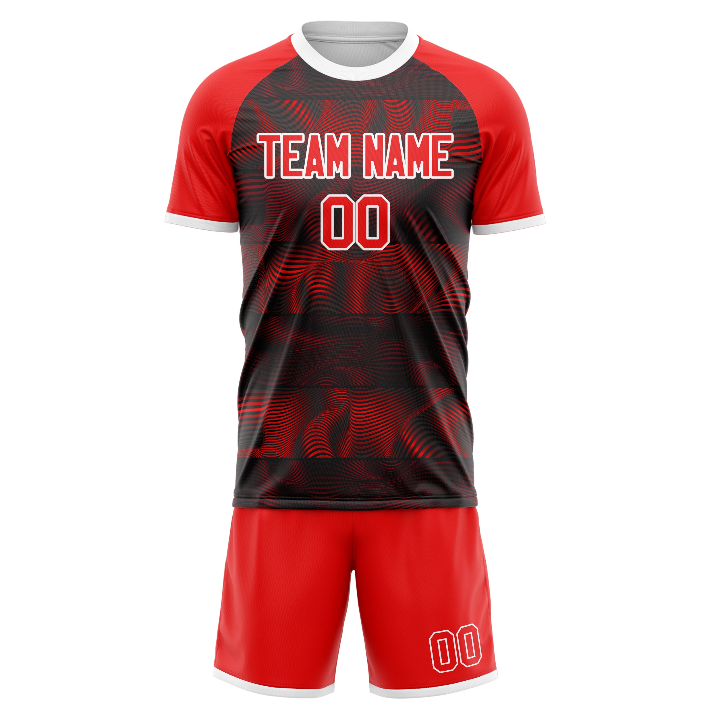 Custom Red Black Pattern Soccer Jersey