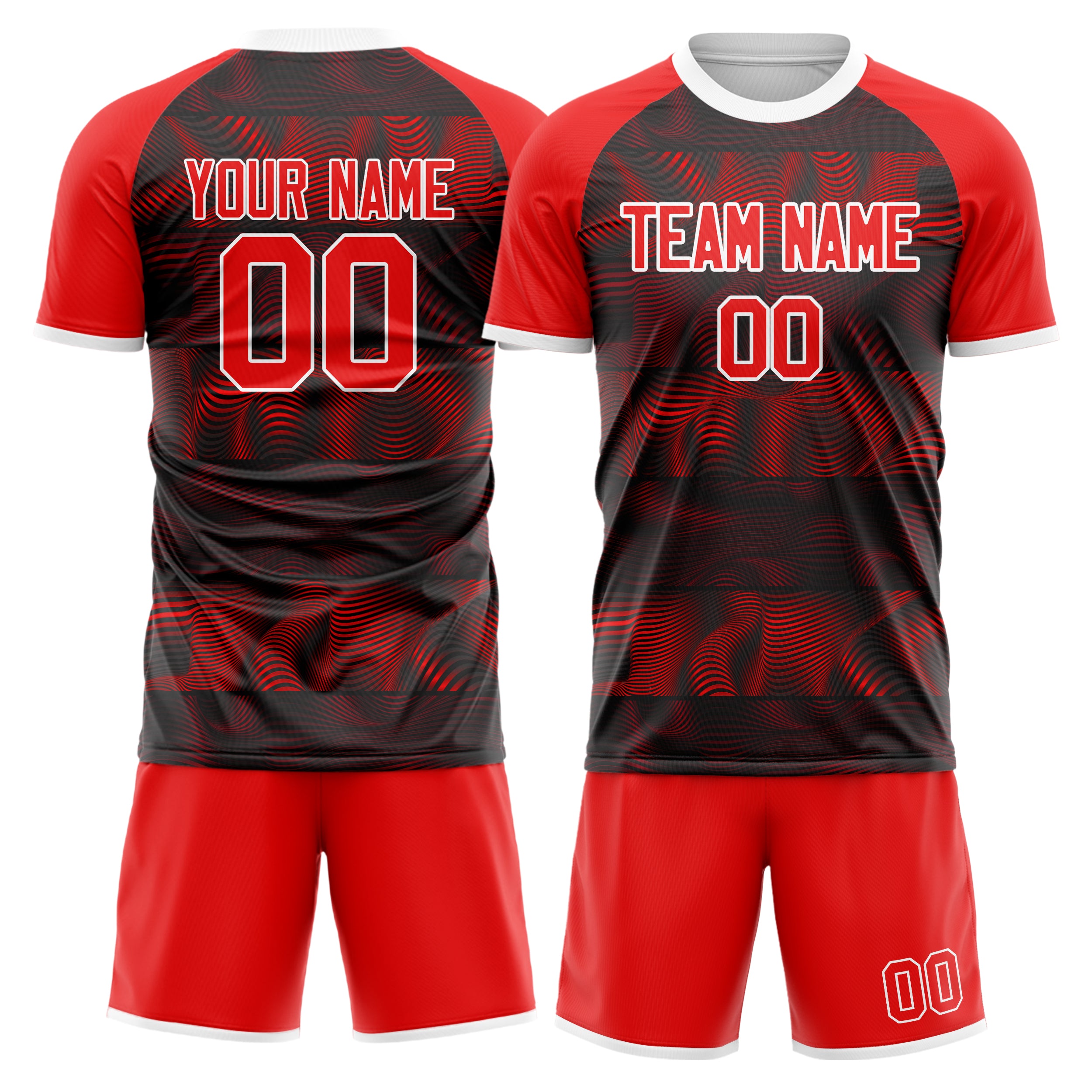 Custom Red Black Pattern Soccer Jersey