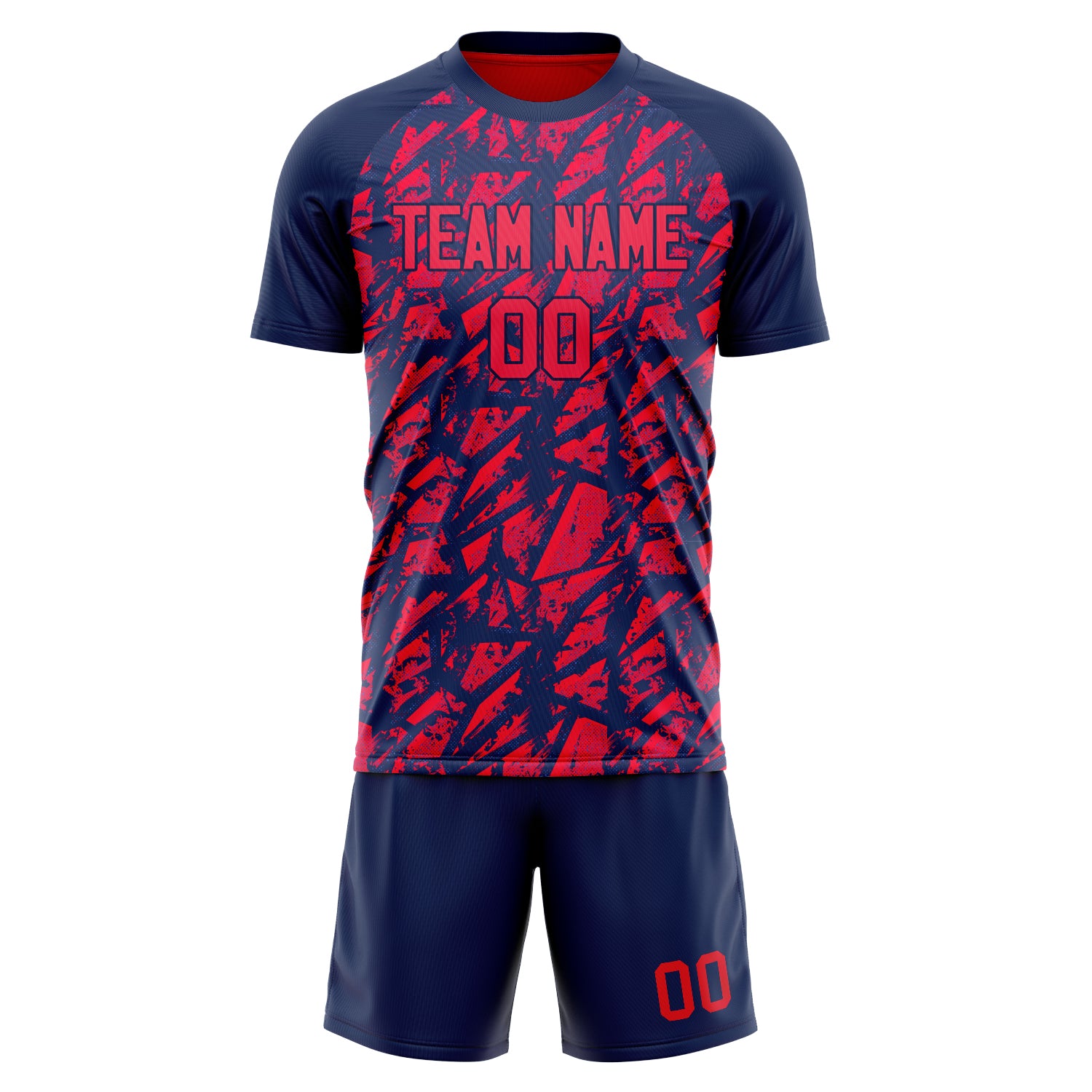 Custom Red Navy Pattern Soccer Jersey